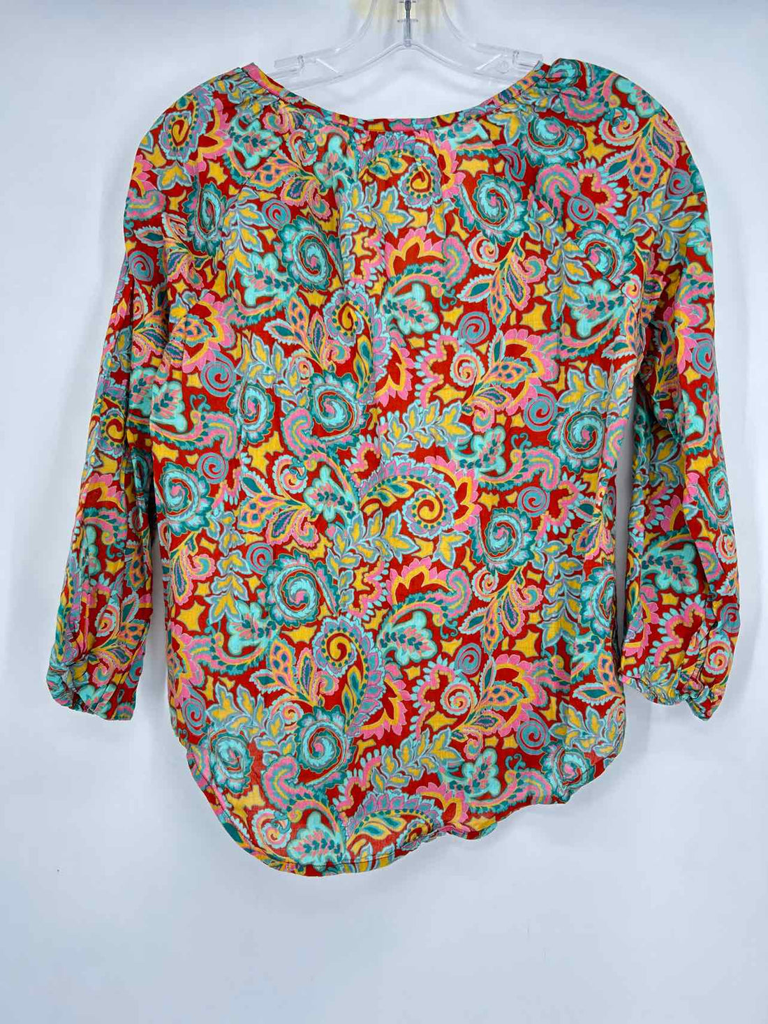 Roller Rabbit Size S Burnt Orange & Aqua Print Long Sleeve