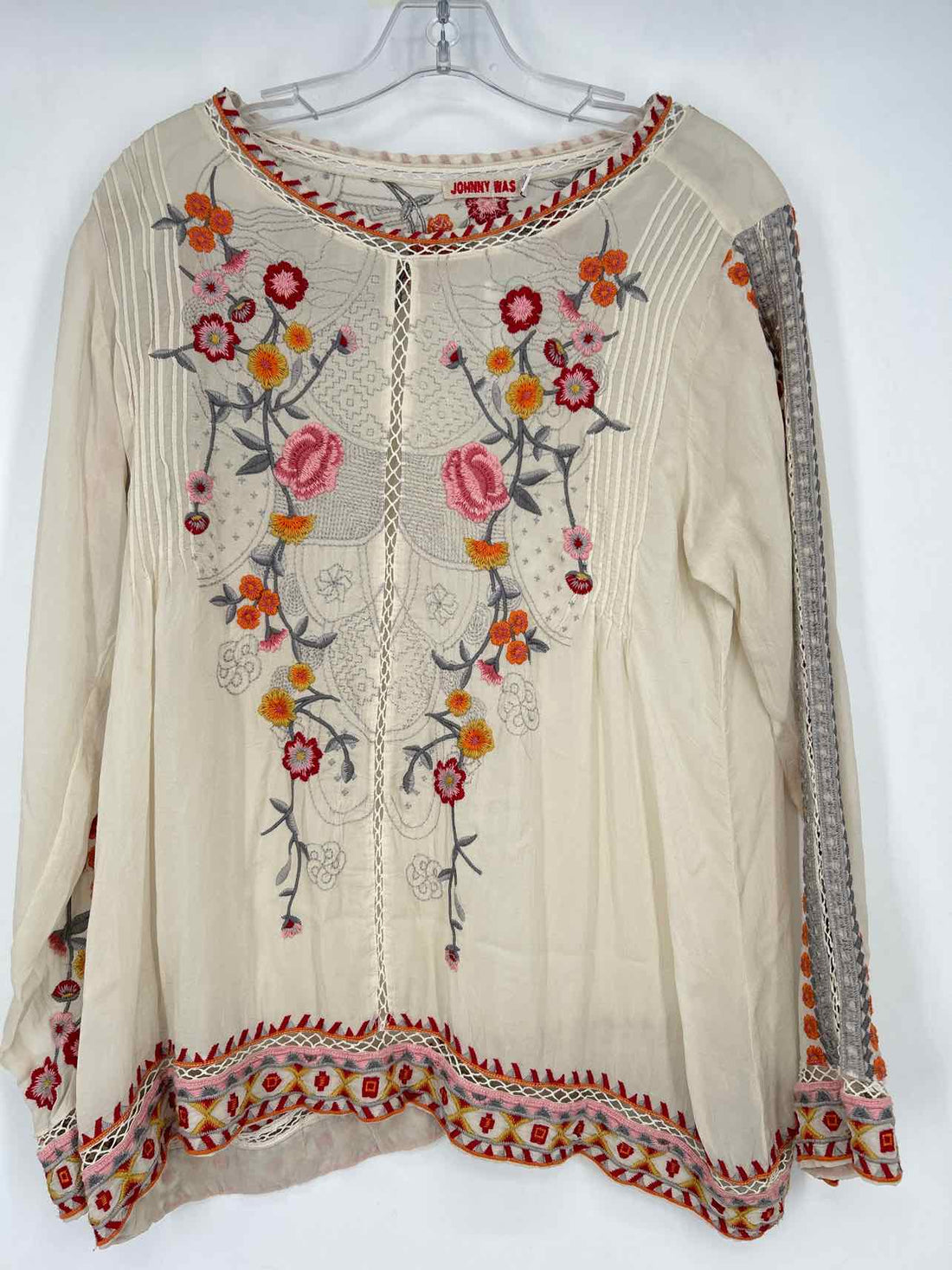 Johnny Was Size S Cream Embroidered Cupra Rayon Long Sleeve