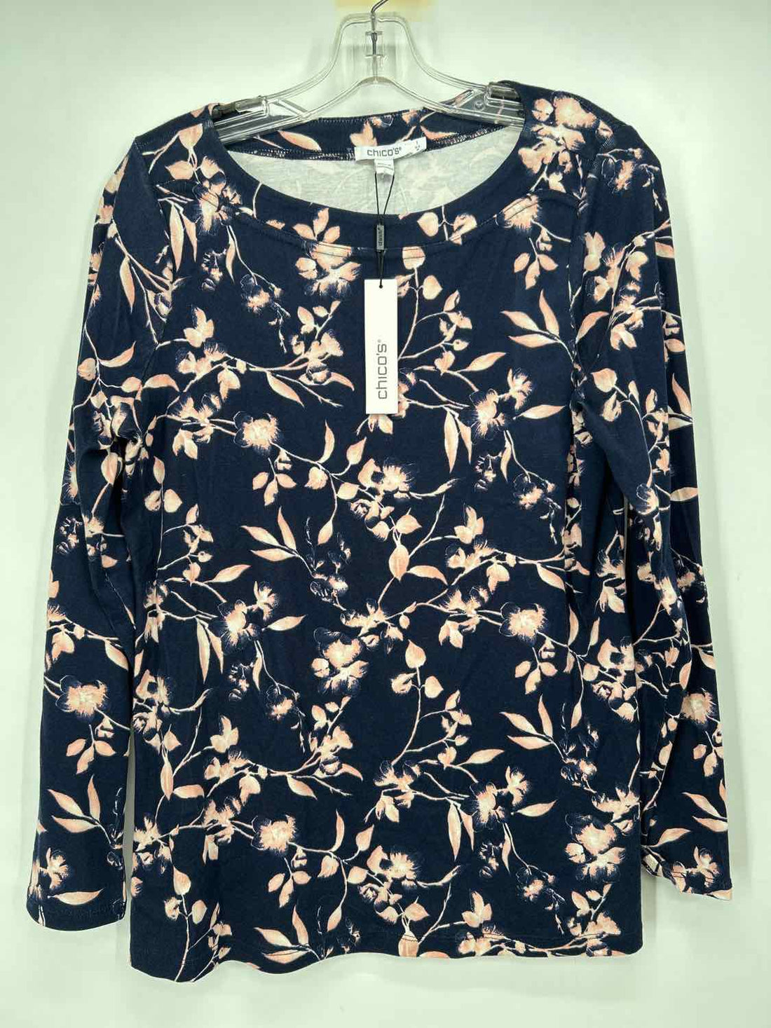 Chicos Size 1(M) Navy & Pink Floral NWT Long Sleeve