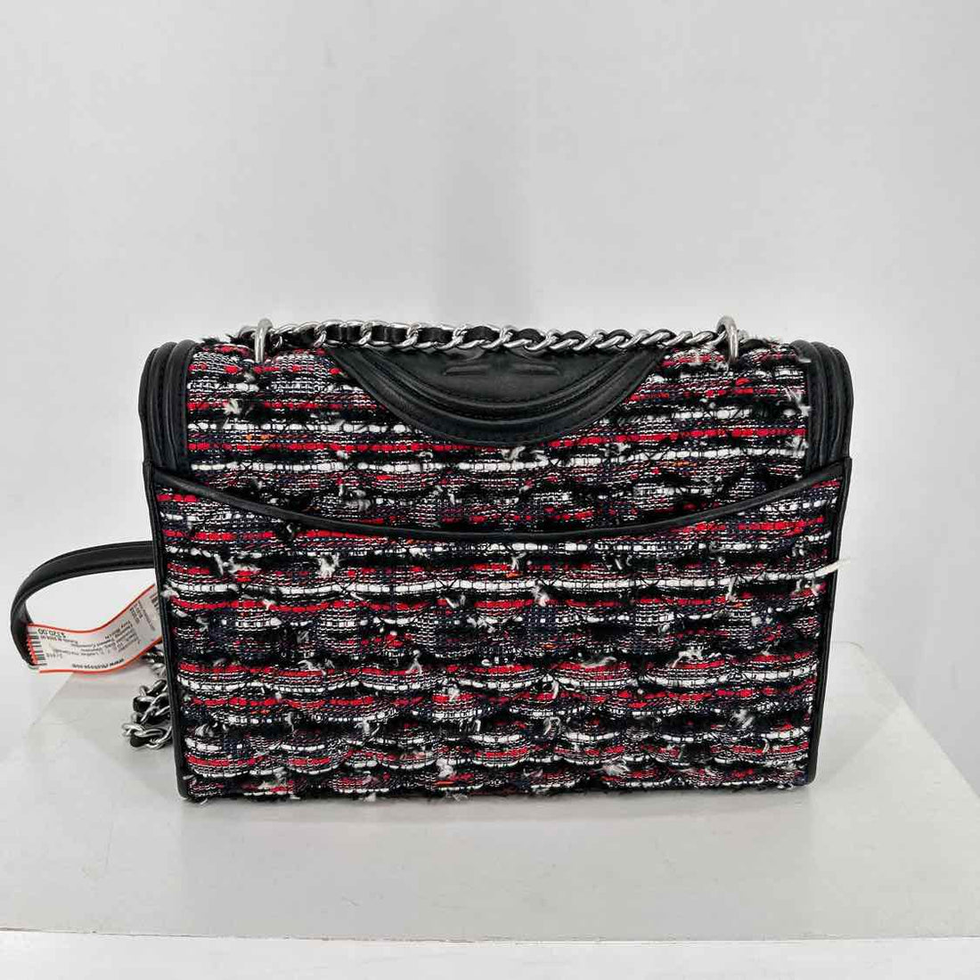 Tory Burch Fleming Tweed Covertible Black Leather Shoulder