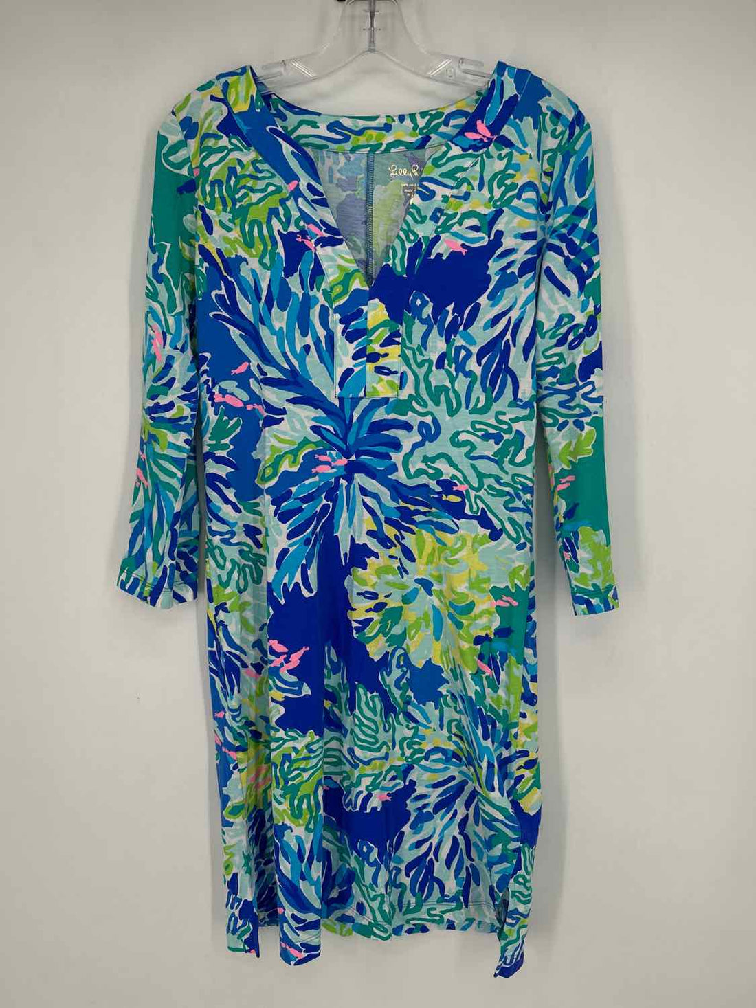 Lilly Pulitzer S White Blue & Green Print Long Sleeve Lilly Pulitzer Dress