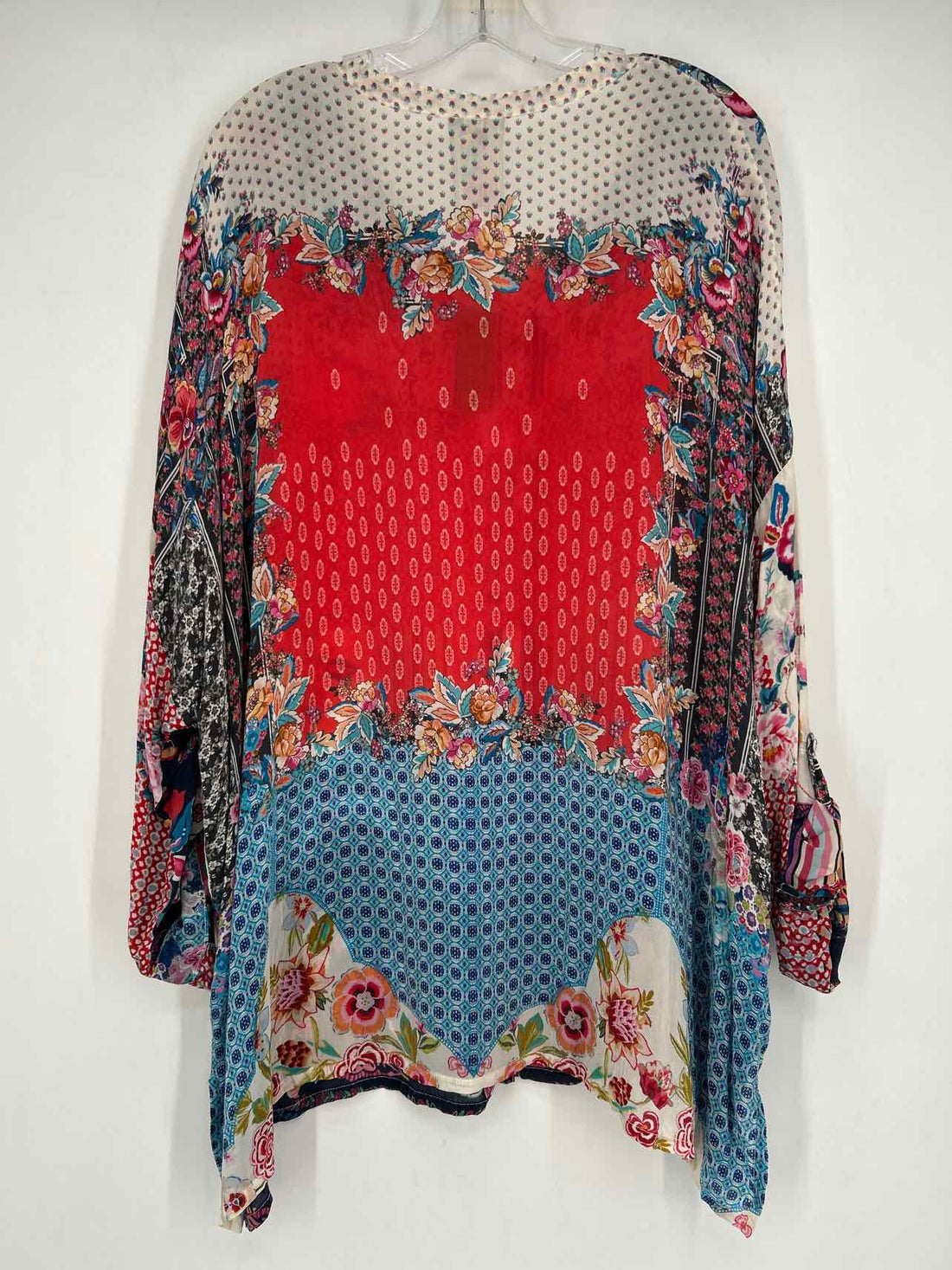 Johnny Was Size 1X White Multi Color Floral Cupra Rayon Long Sleeve Top/Blouse