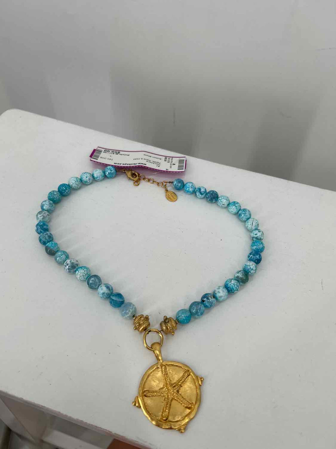 Susan Shaw Agate Aqua & Gold Necklace
