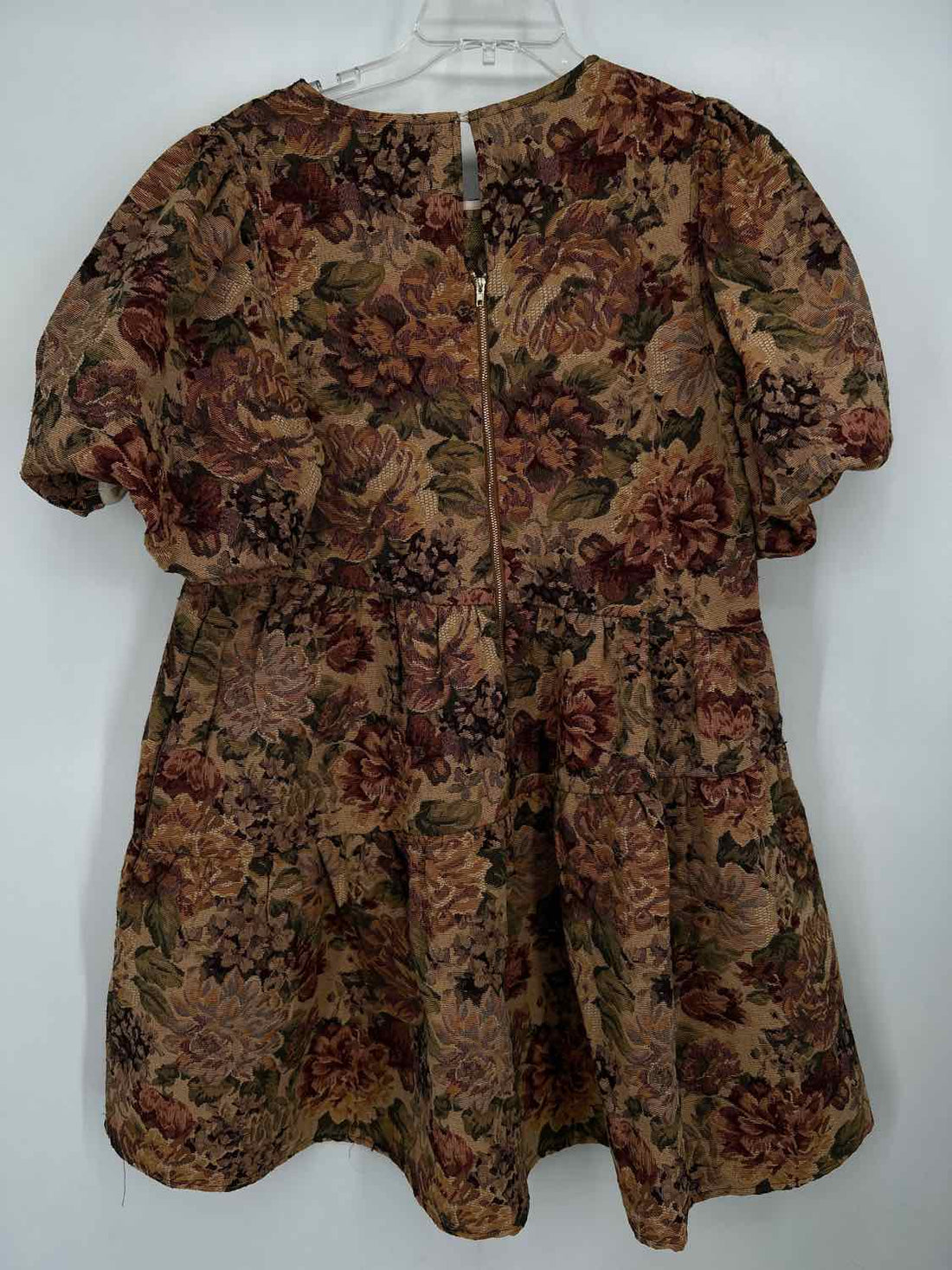 Vestique Size L Cream Floral Tapestry Short Sleeve Dress