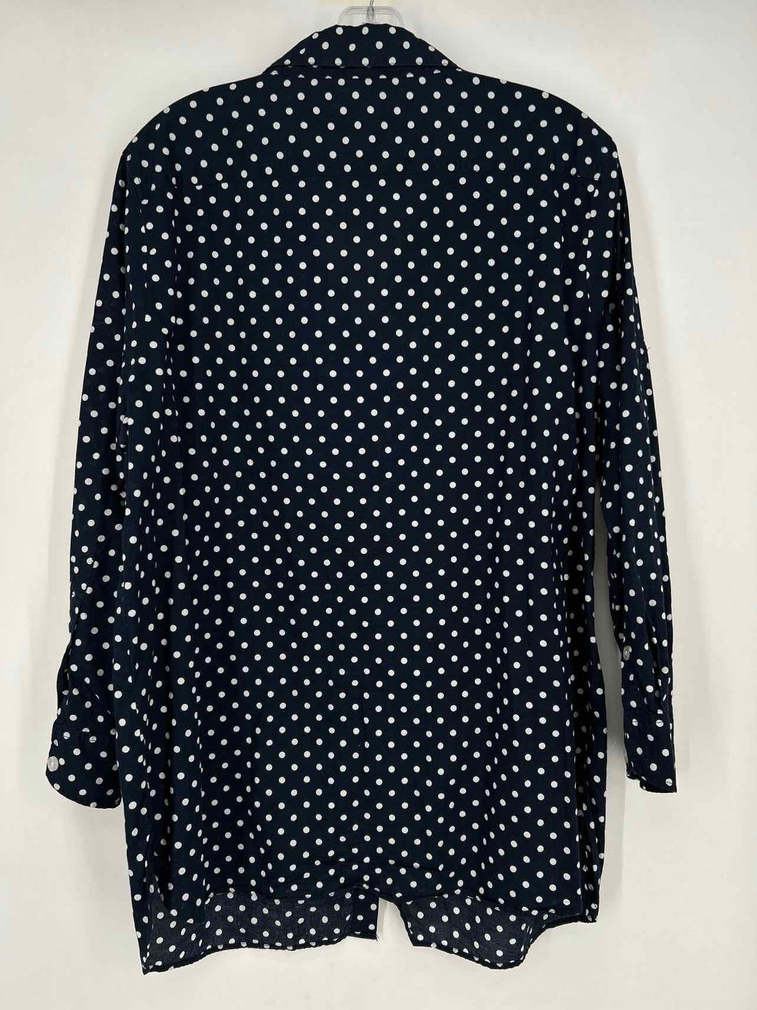 Ellen Tracy Size 1X Navy Polkadot Long Sleeve Top/Blouse