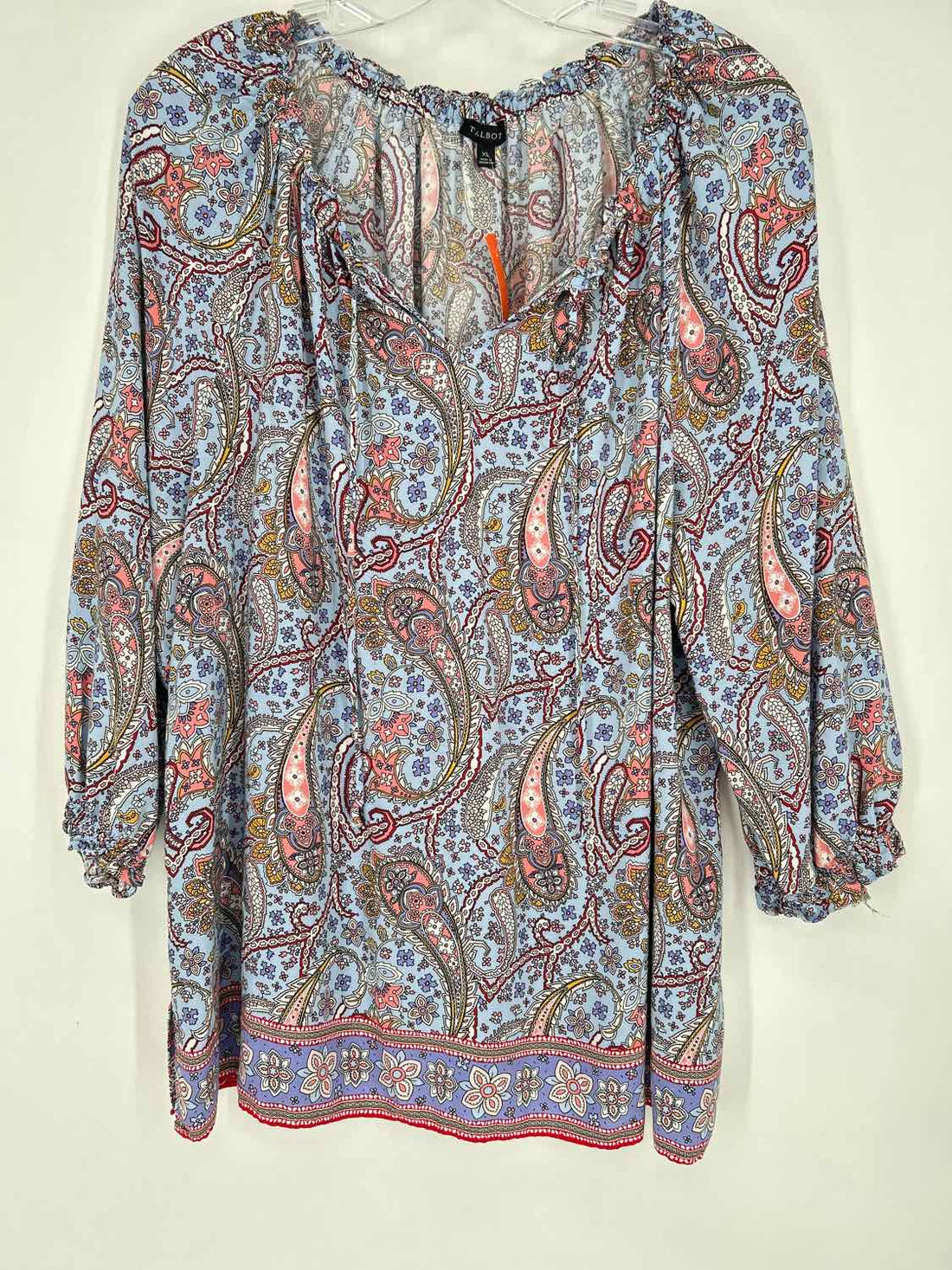 Talbots Size XL Light Blue & Pink Print Long Sleeve