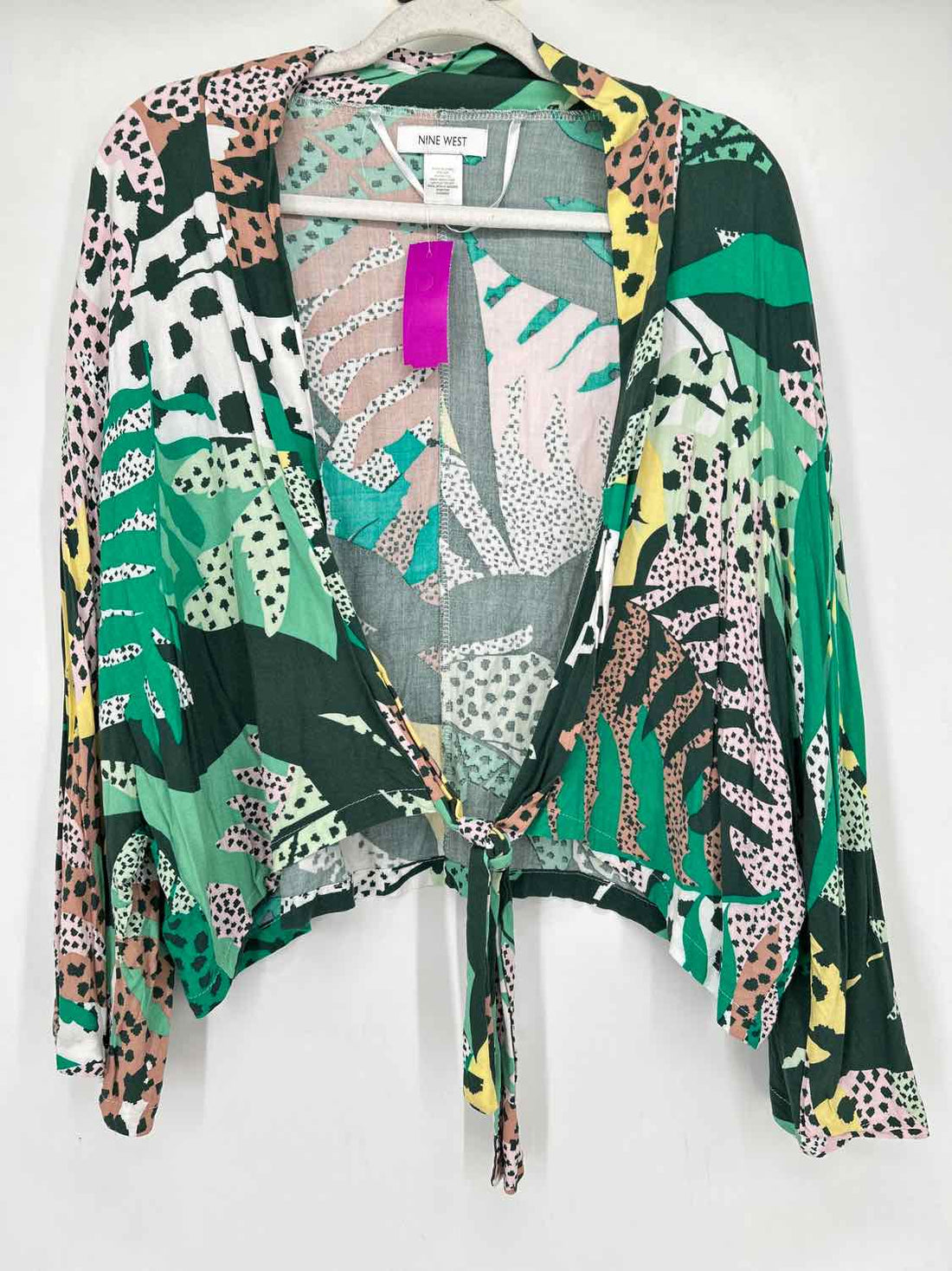 Nine West Size M Green Print Long Sleeve