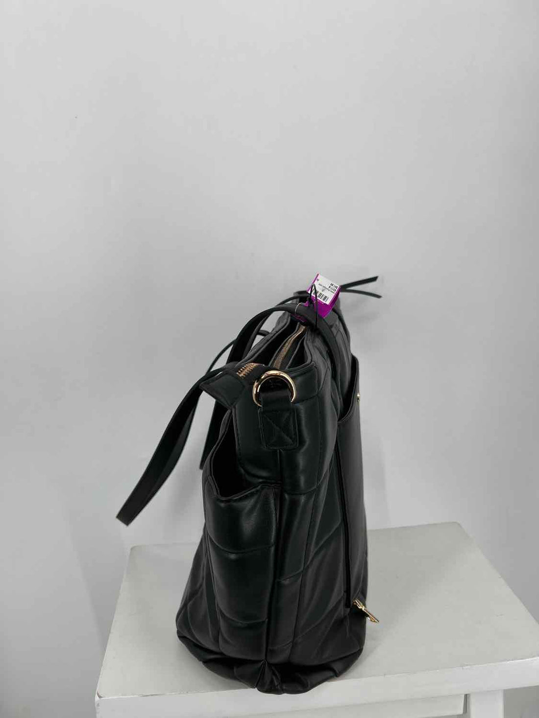 Poppy & Peonies Black Faux Leather Pre Owned Tote
