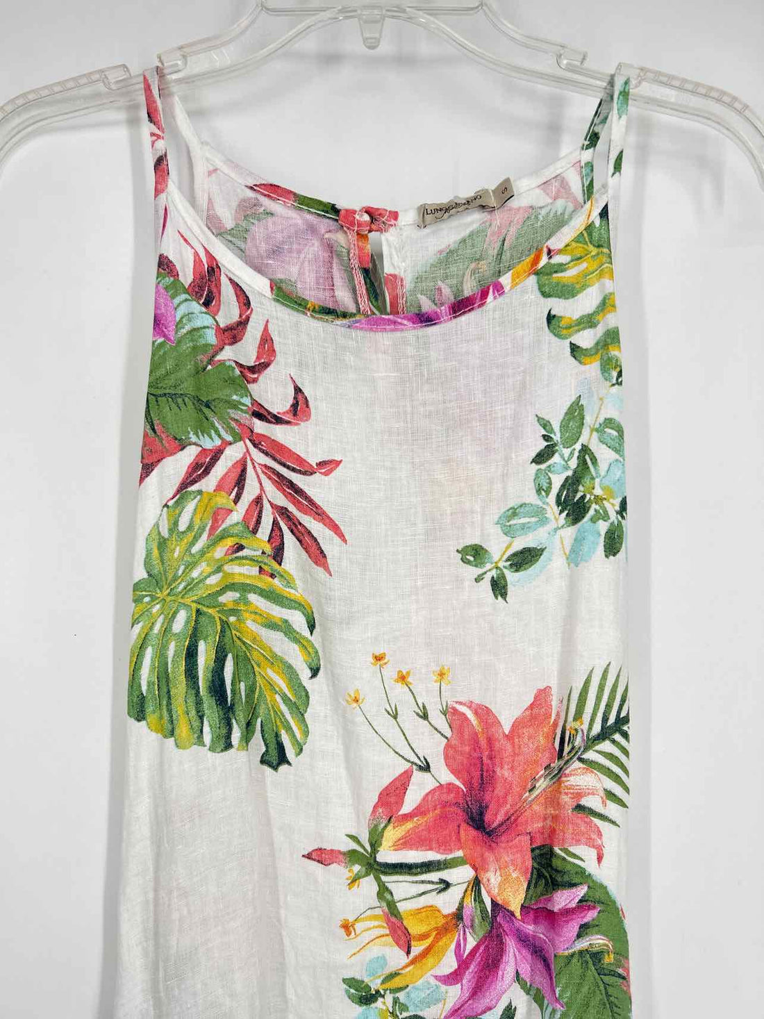 Lungo L'arno Size S White Print Linen Sleeveless Dress