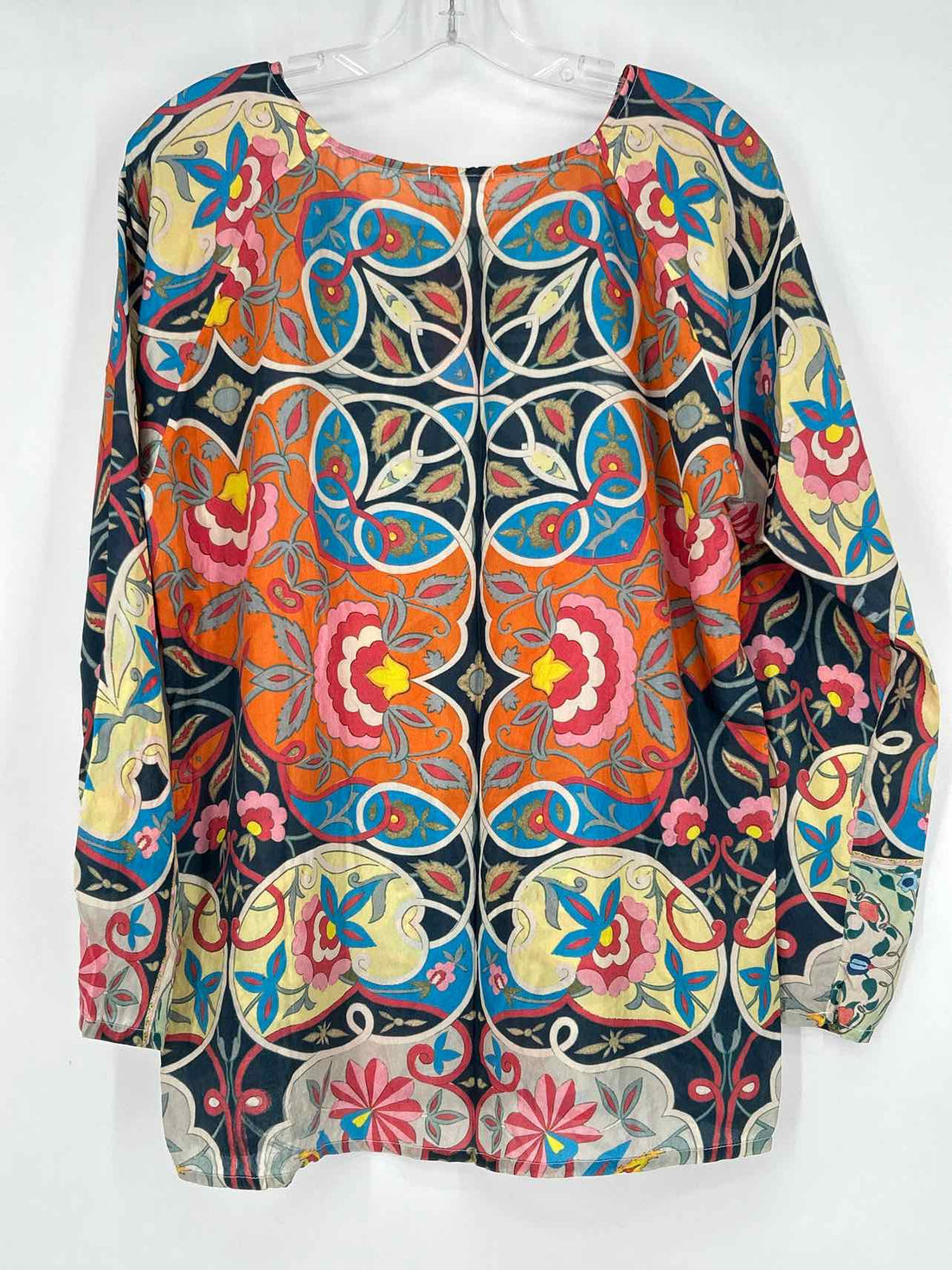 Johnny Was Size S Navy & Orange Floral Silk Long Sleeve