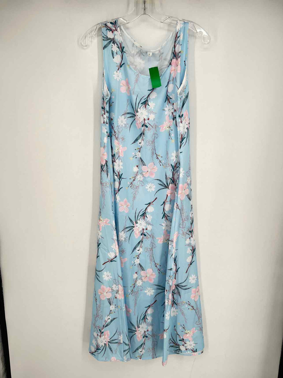 Made With Love Size L Light Blue Floral Sleeveless Dress