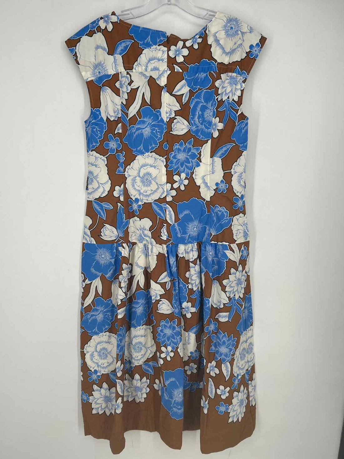 Talbots Size 10 Brown & Blue Floral Short Sleeve Dress