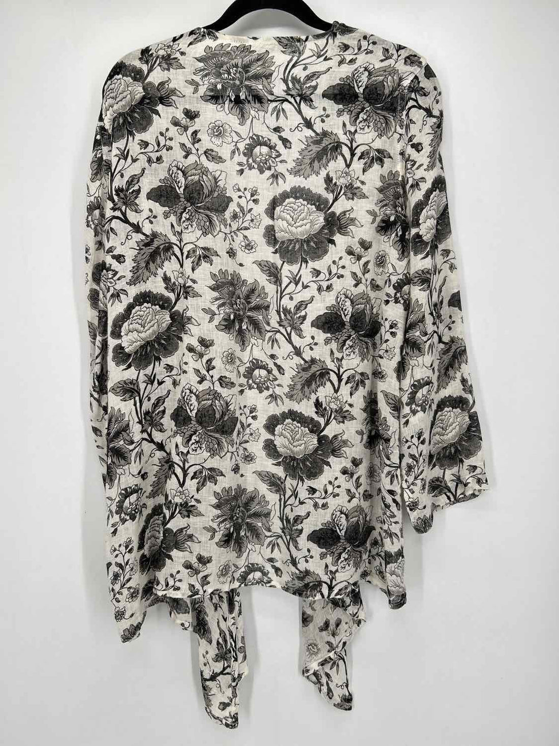 Flax Size S White & Black Floral Linen Kimono