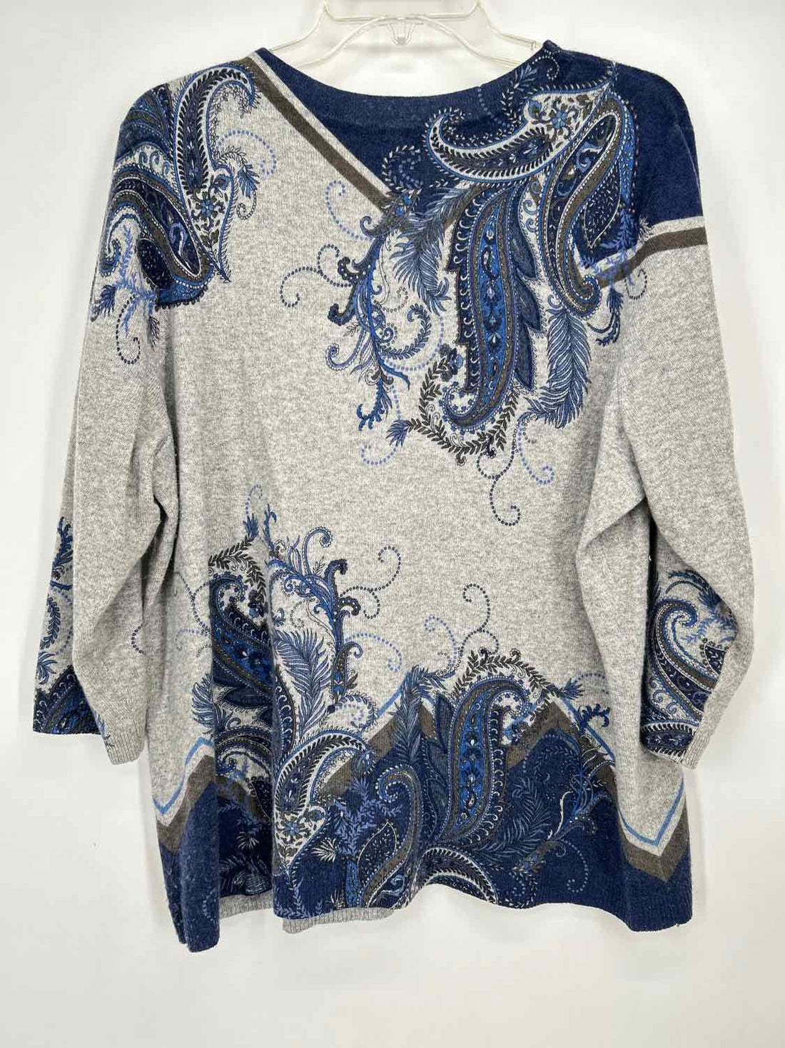 Talbots Size 2X Light Gray & Blue Print Cashmere Sweater
