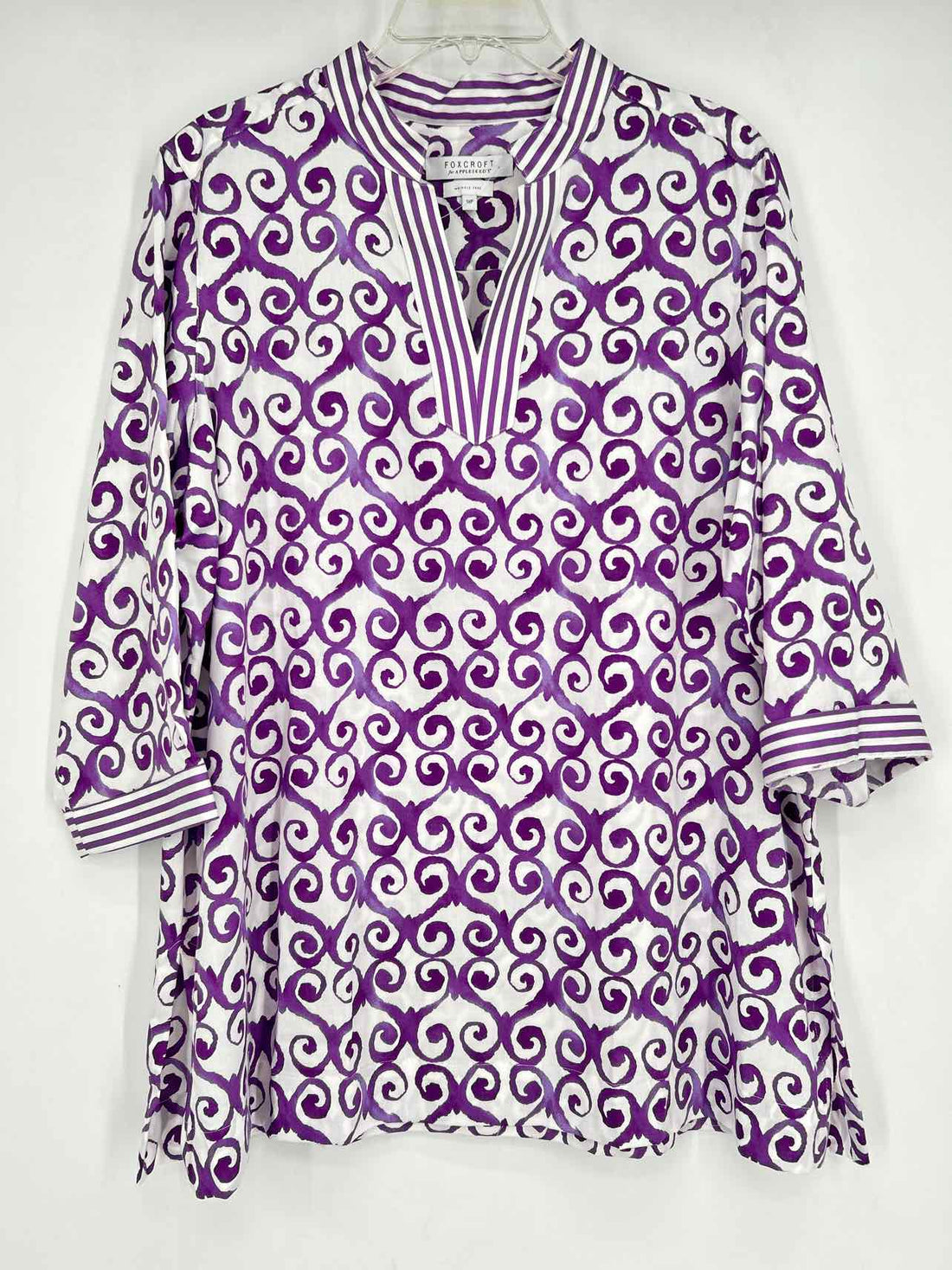 Foxcroft Size 18P Purple & White Long Sleeve Top/Blouse