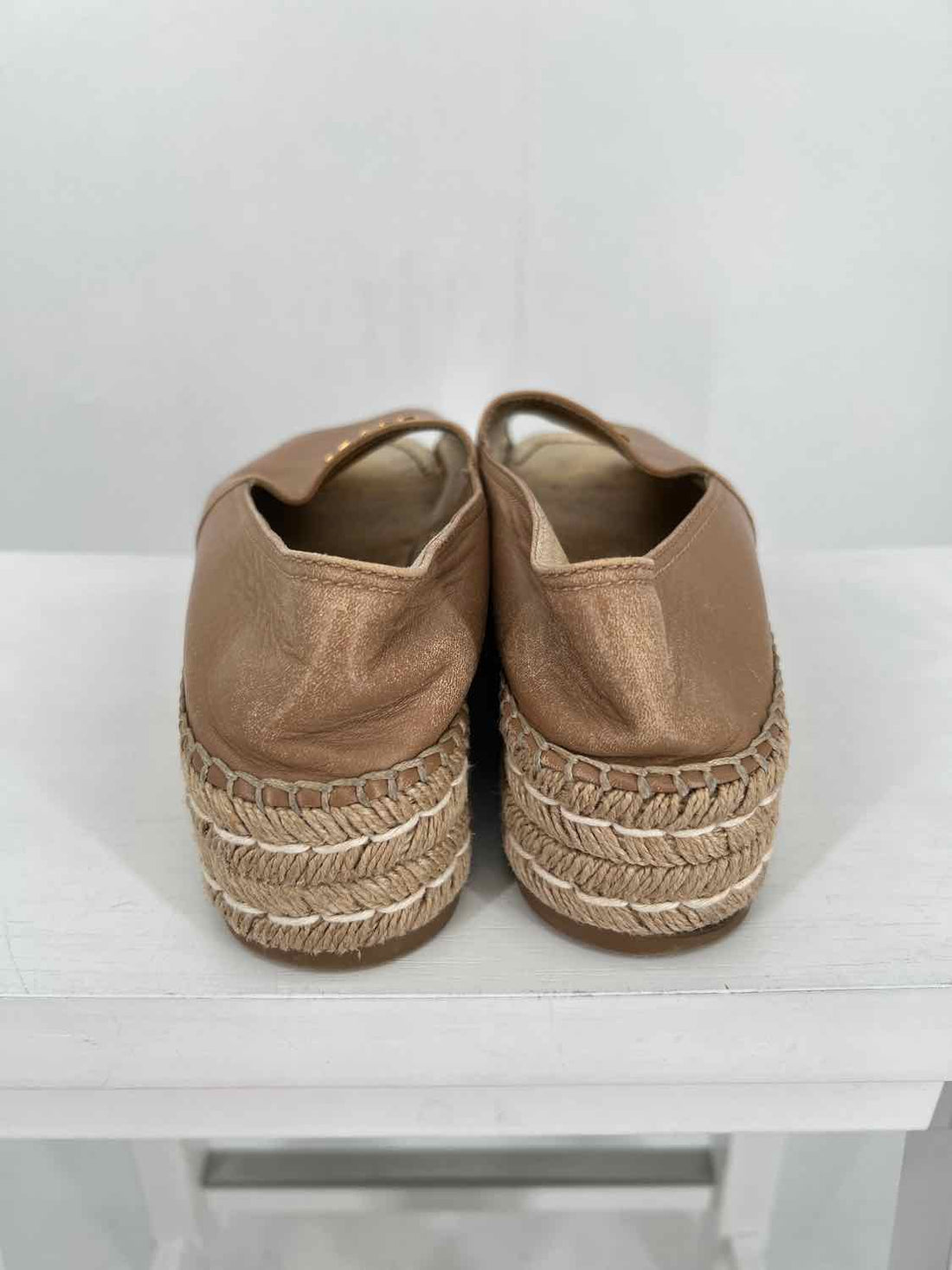 Prada Open Toe Espadrille Women Size 36.5 Tan Fair LUXURY