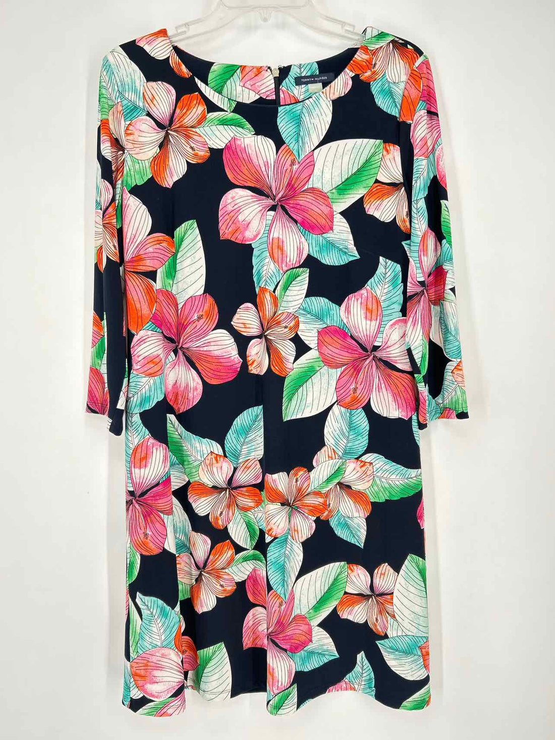Tommy Hilfiger Size 14 Navy Print Long Sleeve Dress
