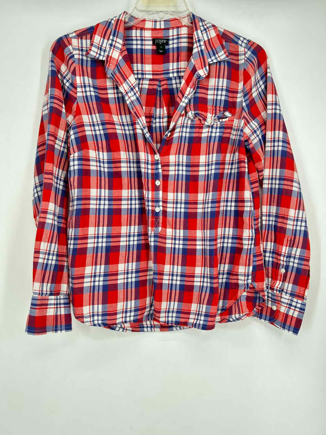 J Crew Size M Red White & Blue Plaid Long Sleeve