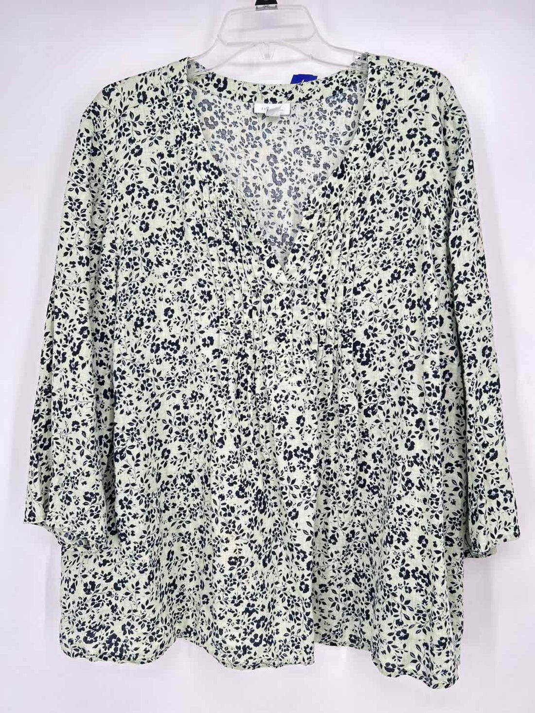 J Jill Love Linen Size 2X Light Green & Navy Floral Linen 100% Top/Blouse