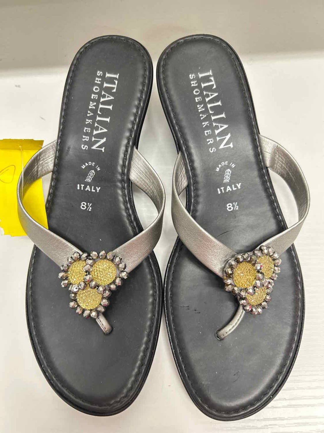 Italian Shoe Makers Women Size 8.5 Silver & Black Wedges