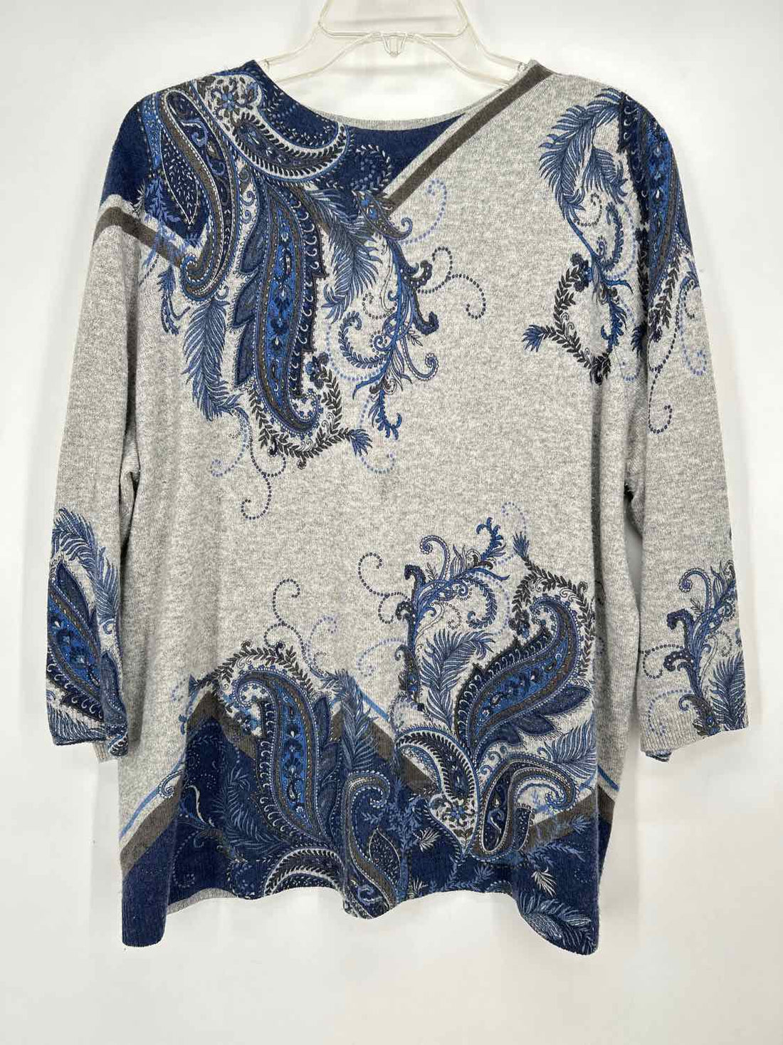 Talbots Size 2X Light Gray & Blue Print Cashmere Sweater