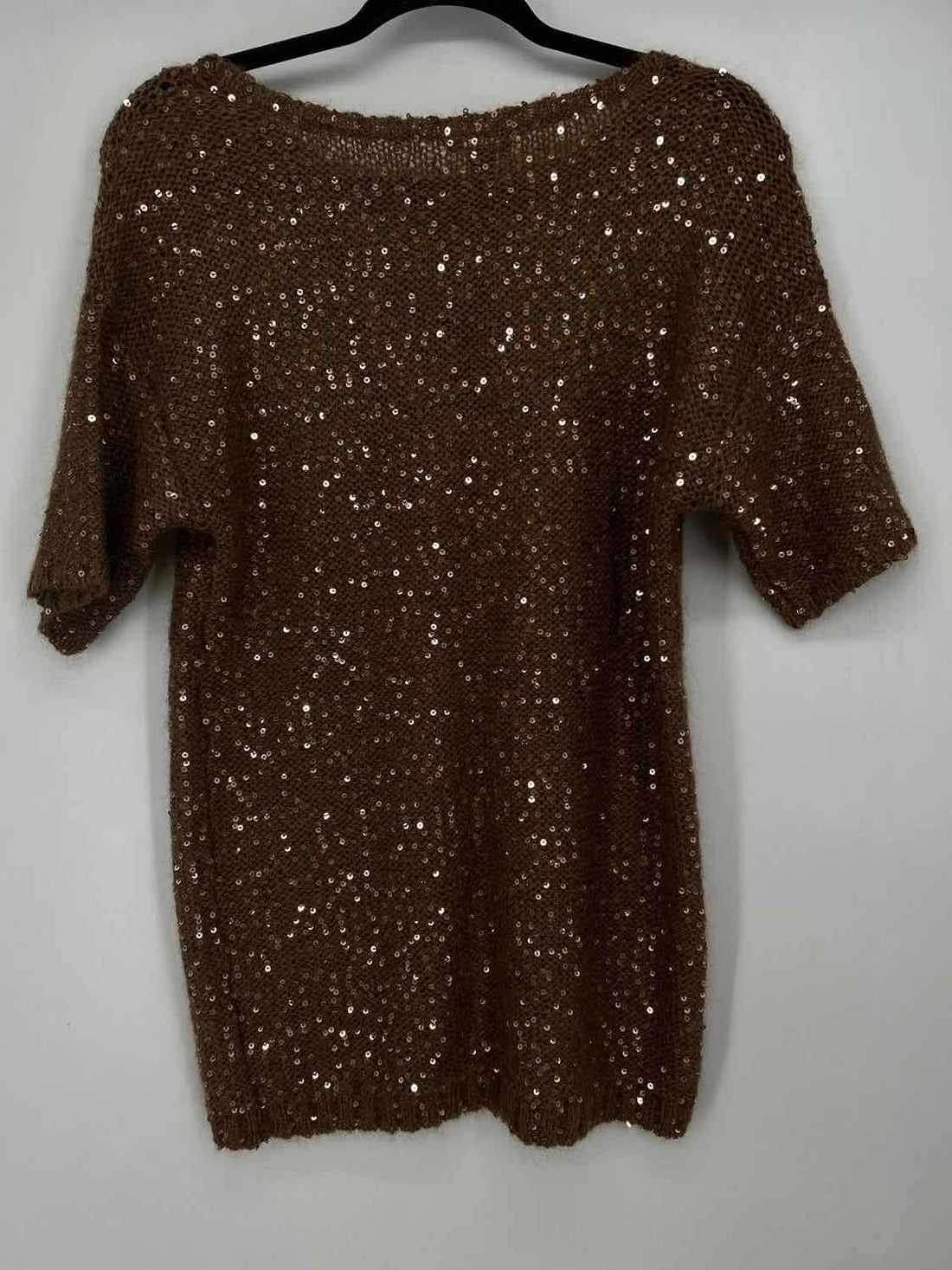 Ann Taylor S Tan Sequins Mohair Blend Short Sleeve Holiday