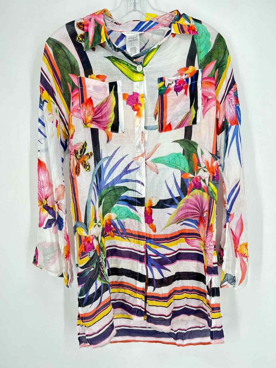 Trina Turk Size S White Floral Rayon Coverup