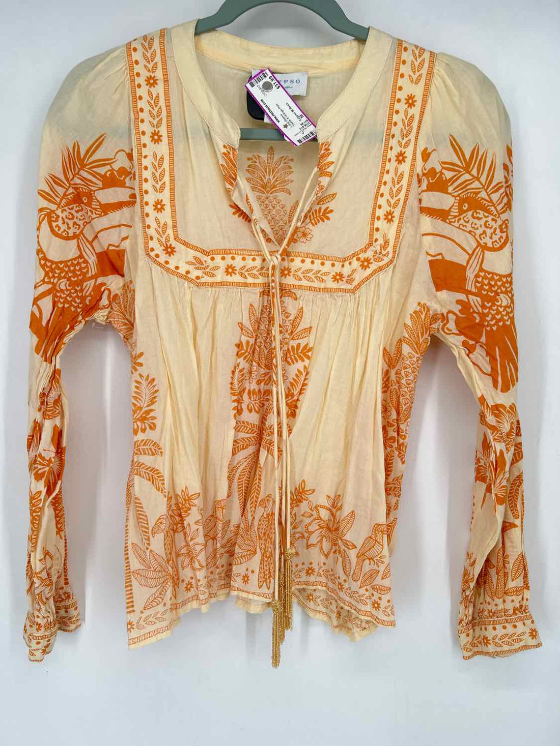 Calypso St Barth Size M Yellow & Orange Print Long Sleeve