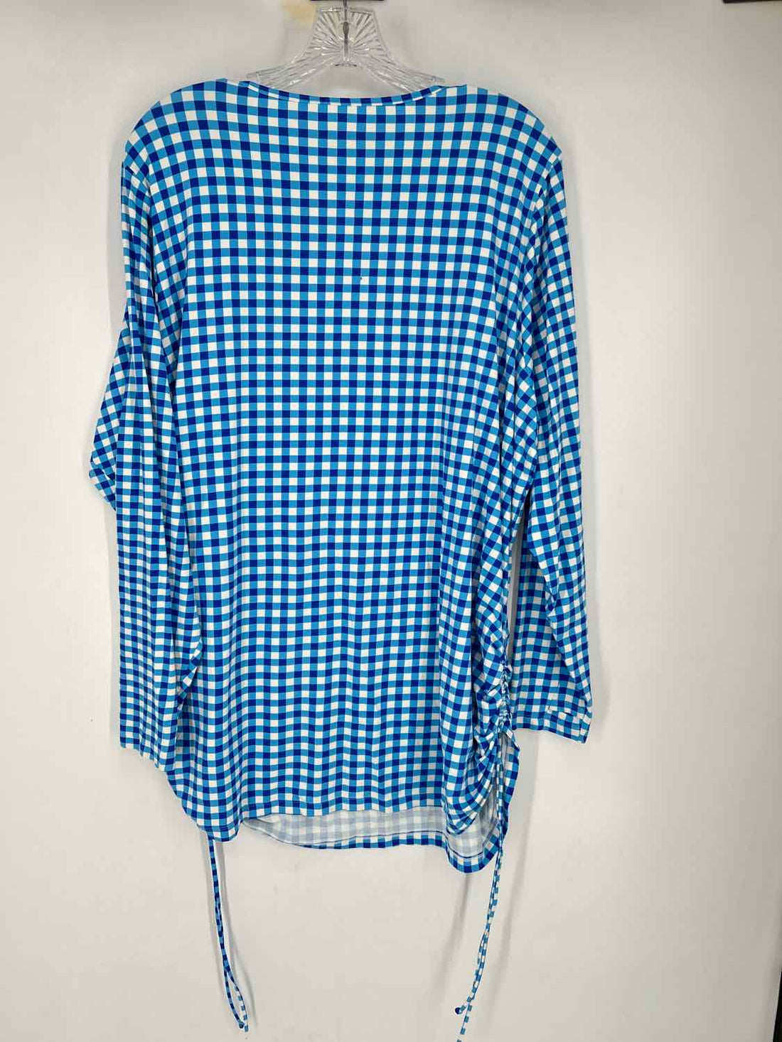 Land's End Size 2X Blue & White Gingham Long Sleeve Top/Blouse
