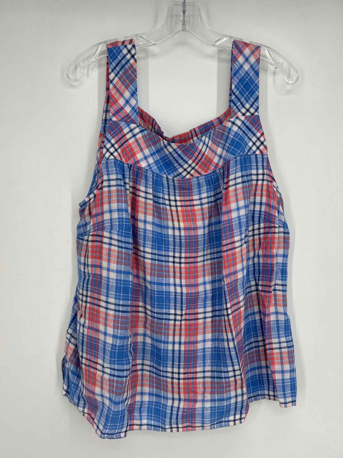 Talbots Size 2X Orange Blue & white gingham Top/Blouse