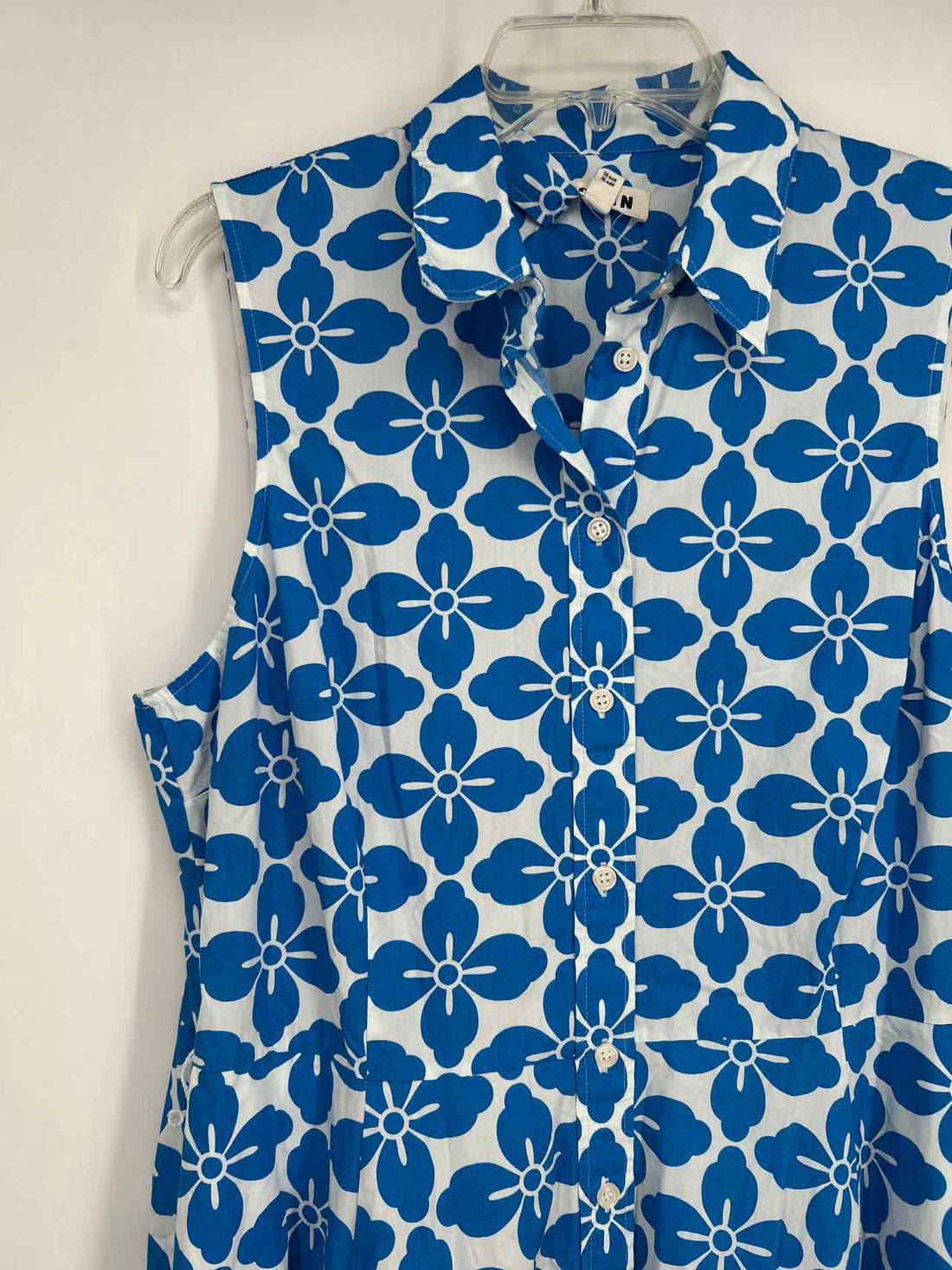 Boden Size 14 White & Blue Print Dress