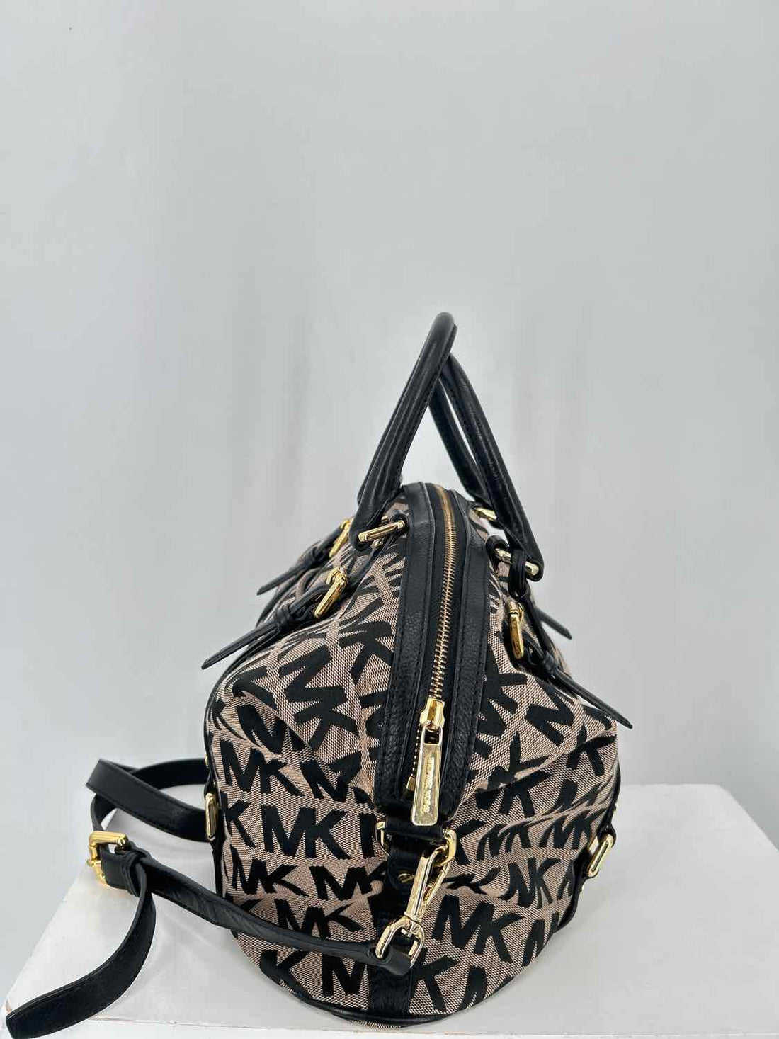 Michael Kors Black & Tan Canvas/Leather Satchel