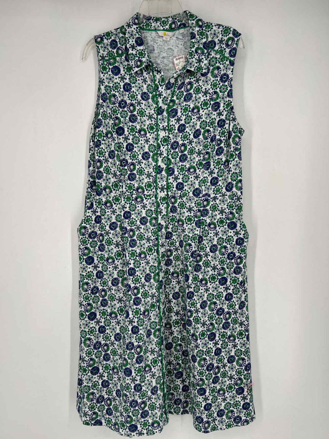 Boden Size 12 White Blue & Green Floral Sleeveless Dress