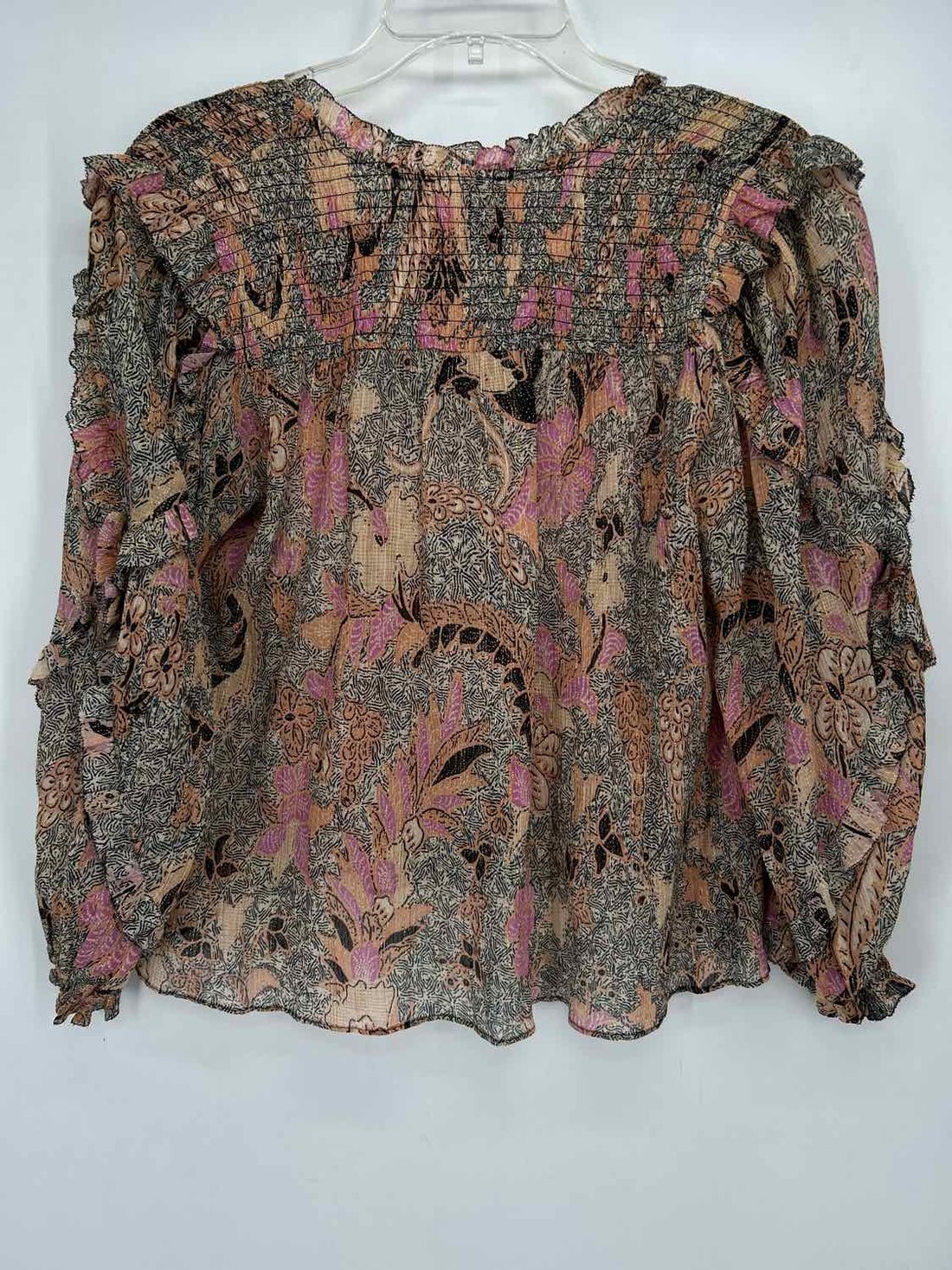 Ulla Johnson Size 0 Tan Print Silk Blend Long Sleeve