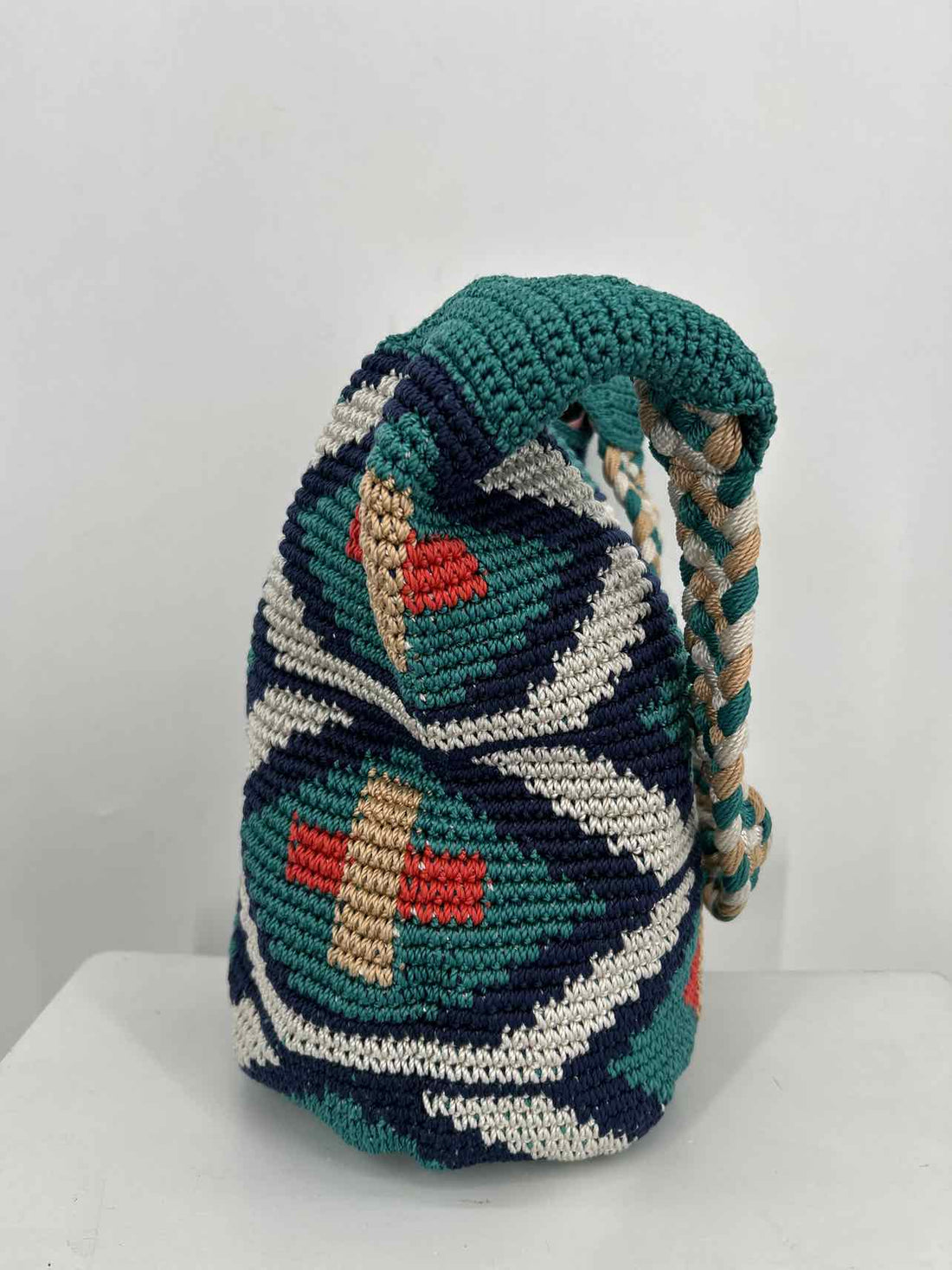 The Sak Teal Print Crochet Excellent Condition Hobo