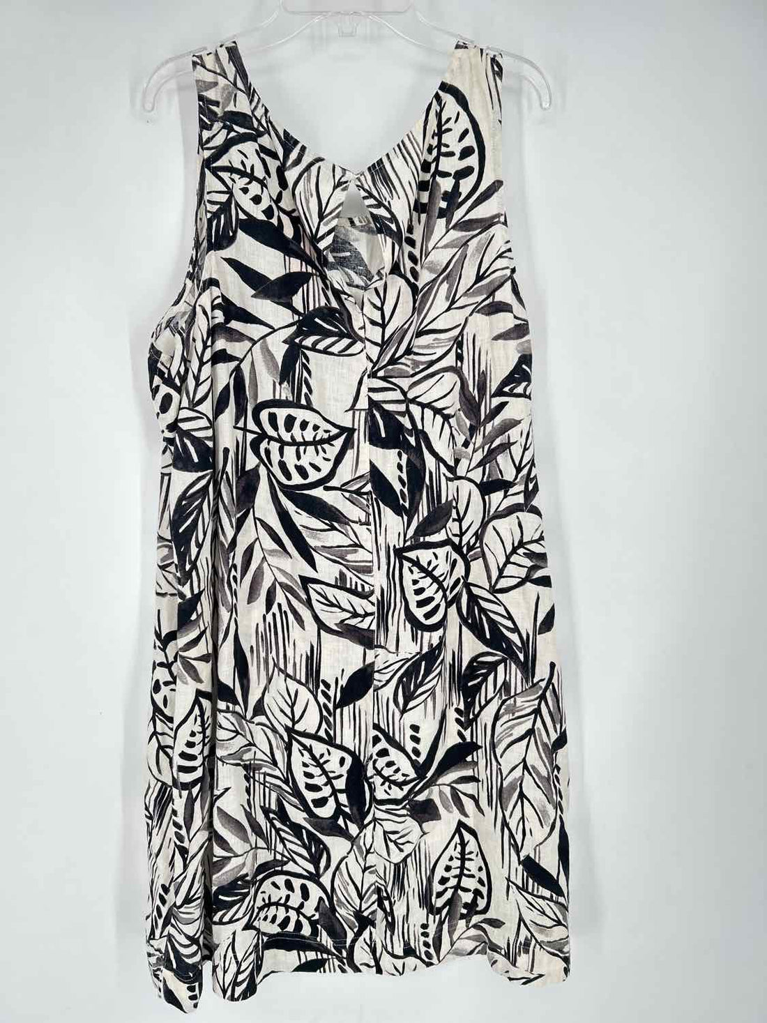Tahari Size 1X White & Black Floral Linen 100% Sleeveless Dress