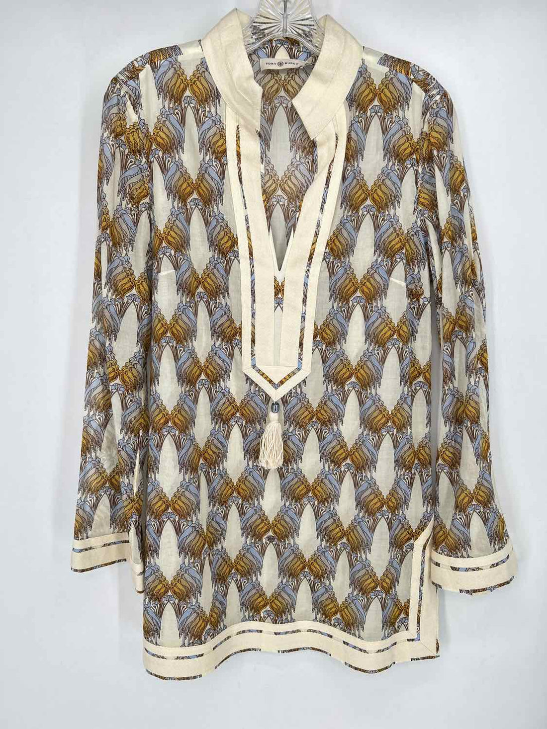Tory Burch Size M Cream Print Long Sleeve Coverup