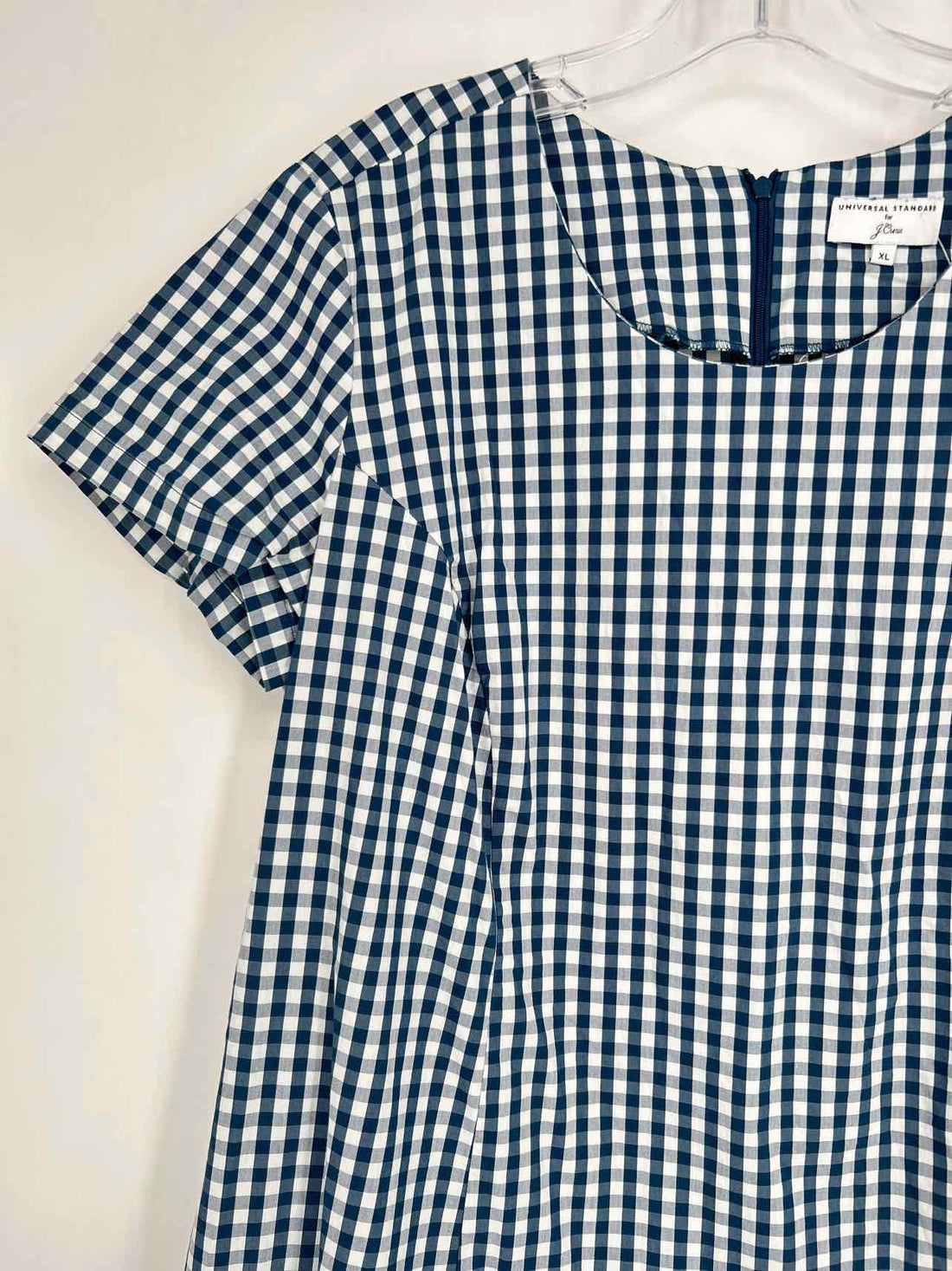 J Crew Size XL Navy Gingham Short Sleeve Dress