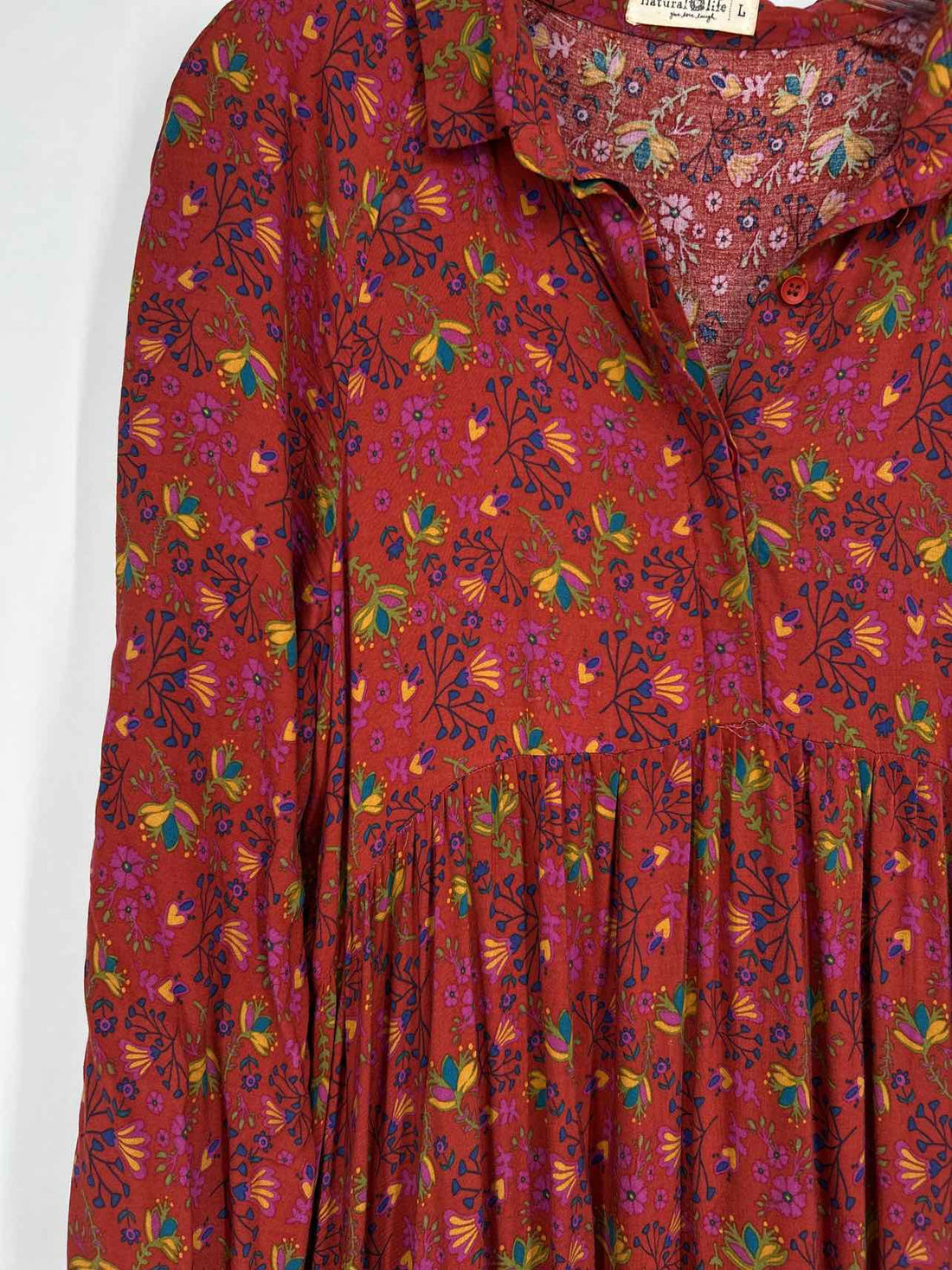 Natural Life Size L Dark Red Floral Long Sleeve Maxi