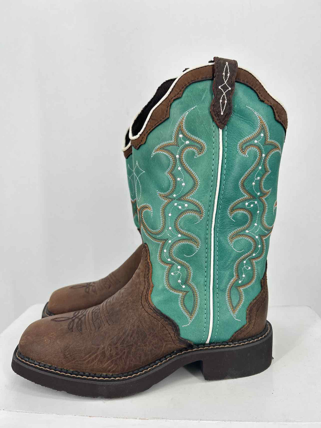 Justin Women Size 9 Brown & Teal NWT Genuine Leather Cowboy Boot