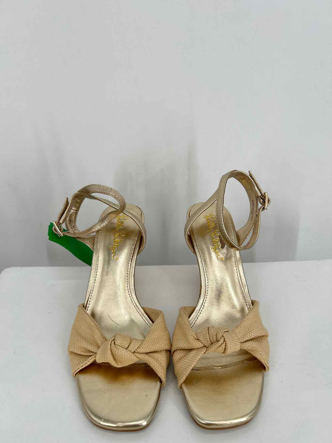 Lilly Pulitzer Women Size 6.5 Gold Canvas Wedges