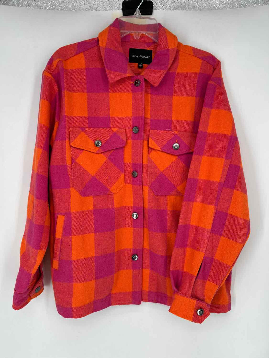 Velvet Heart Size M Orange & Pink Plaid Shacket