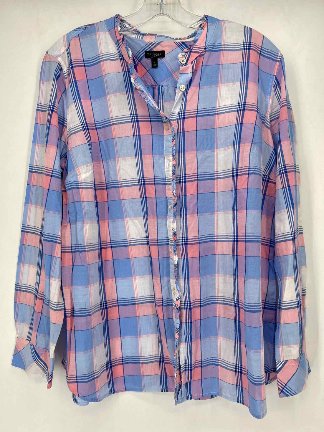 Talbots Size L Pink Plaid Long Sleeve