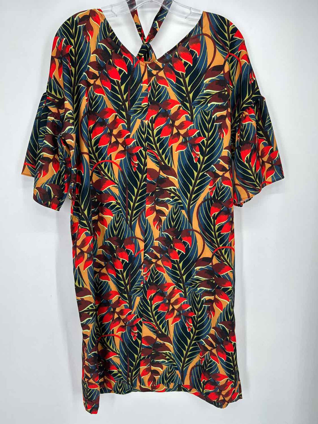 Molly Bracken Size L Mustard & Navy Floral Long Sleeve Dress