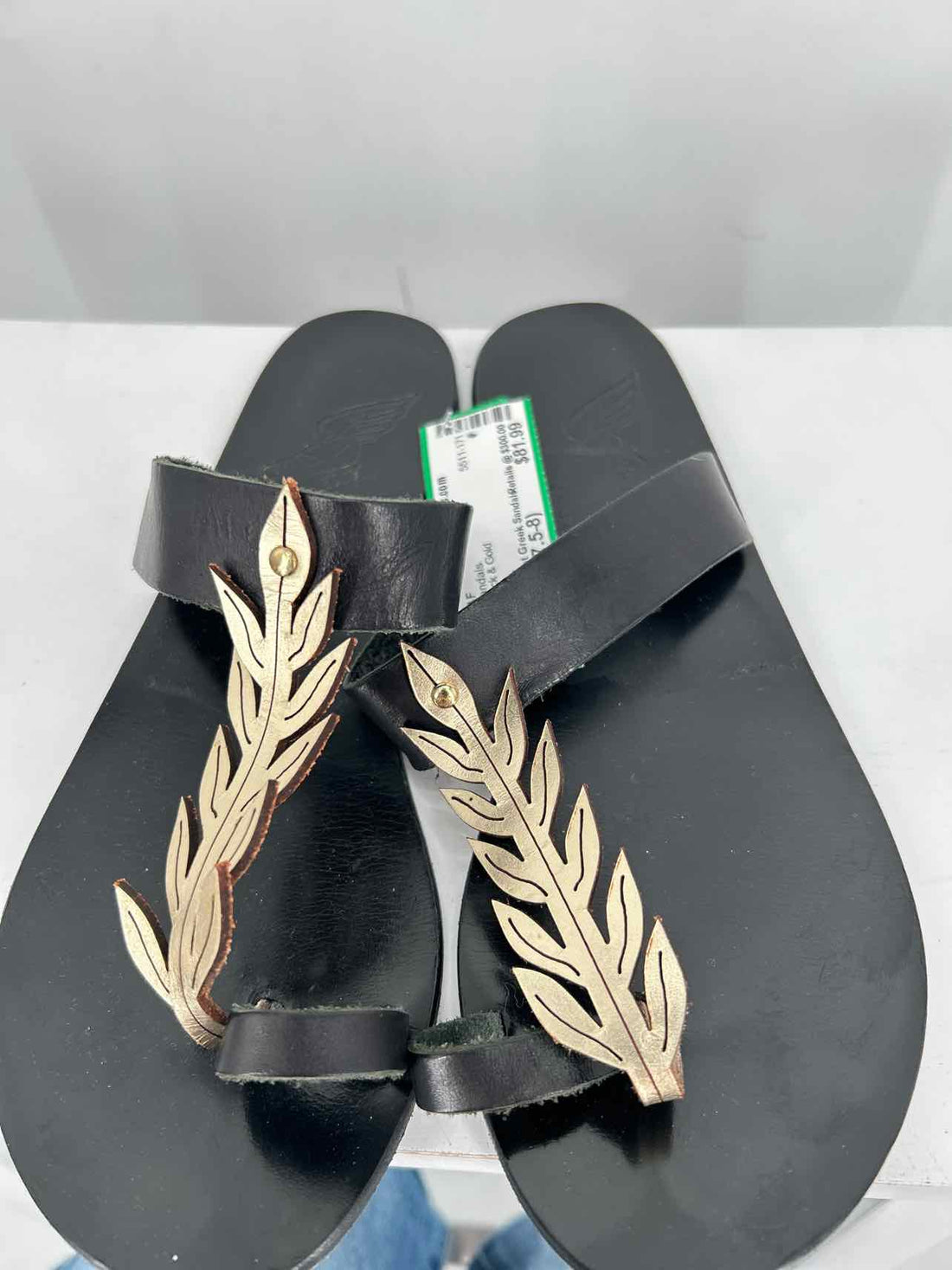 Ancient Greek Sandals Women Size 38 (7.5-8) Black & Gold Sandals
