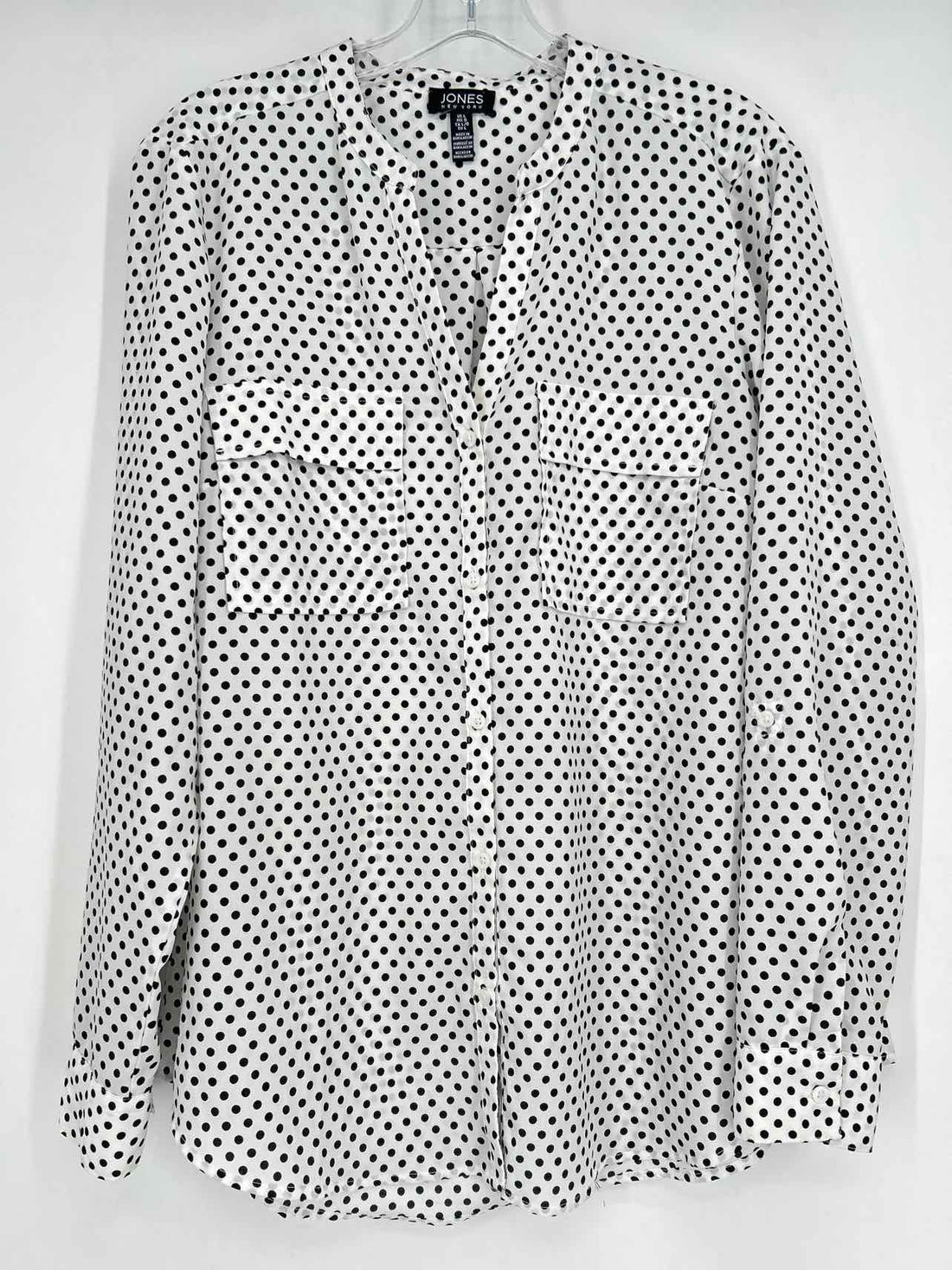 Jones New York Size L White Polkadot Long Sleeve