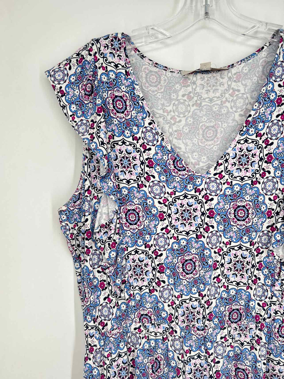 Loft Size LP White & Blue Print Sleeveless Dress