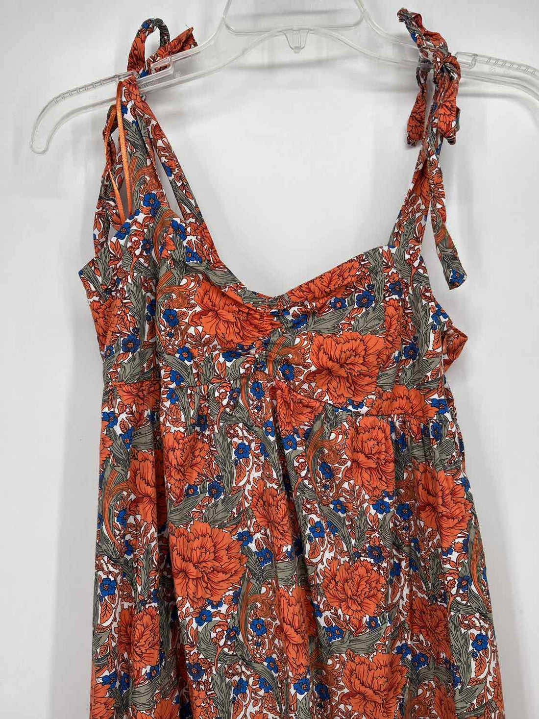 Zara Size XS Orange & Green Floral Sleeveless Dress