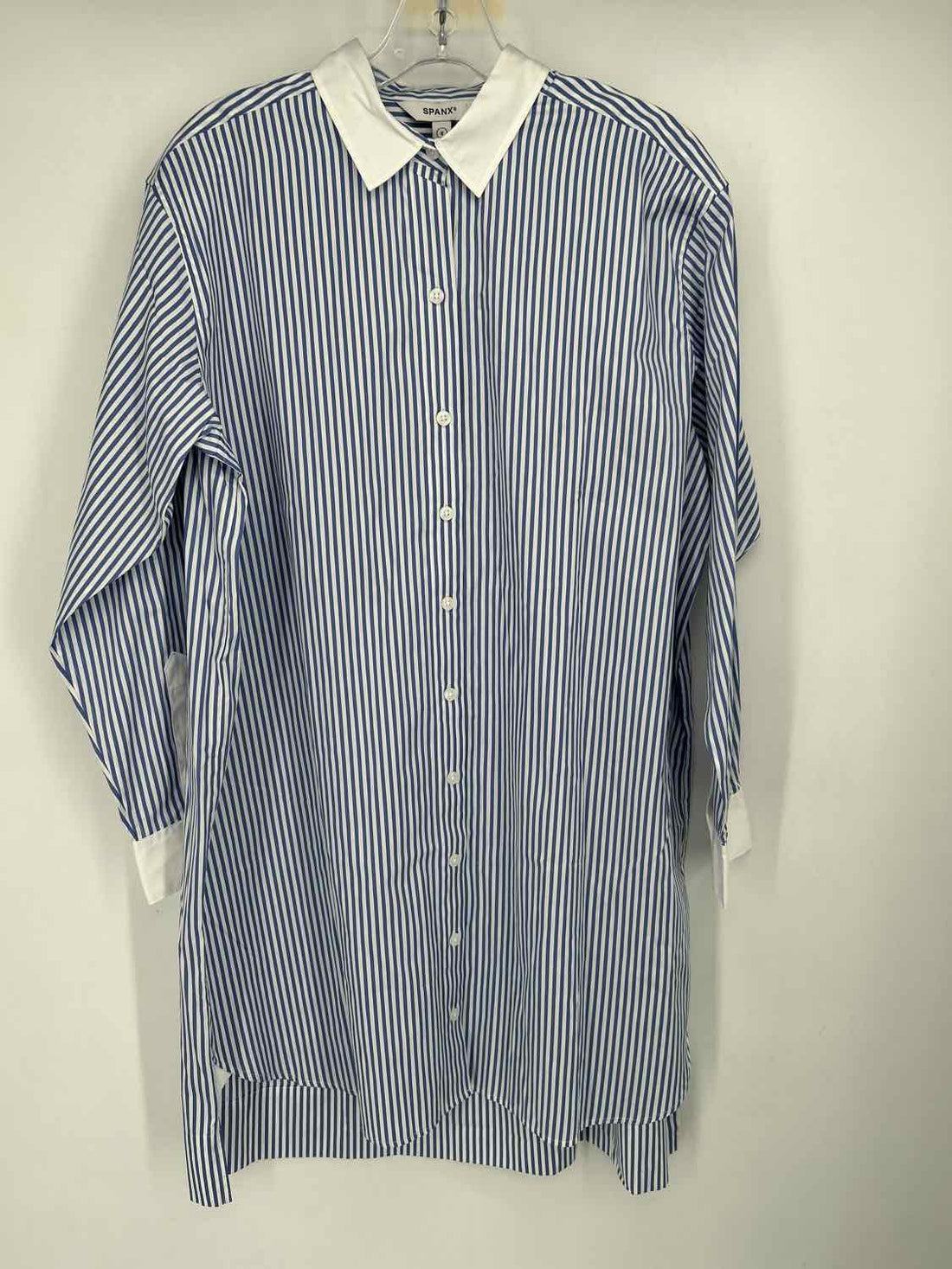 Spanx Size S White & Blue Striped Long Sleeve Dress