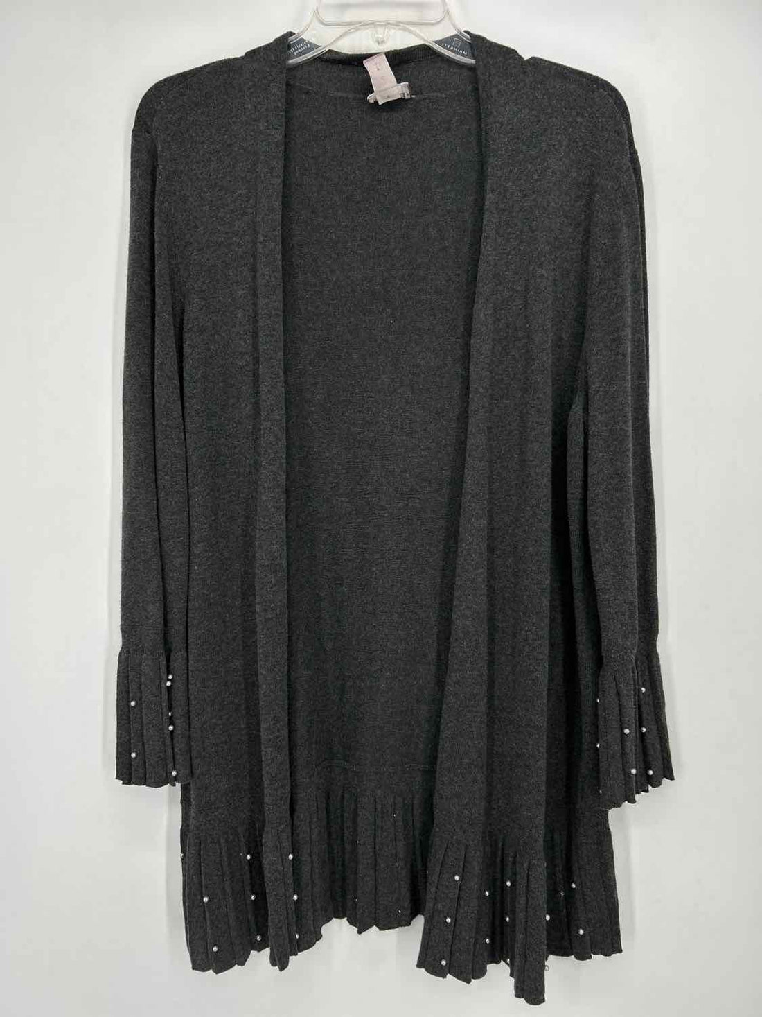 Chicos Size 2(L) Dark Gray Pearl Cardigan